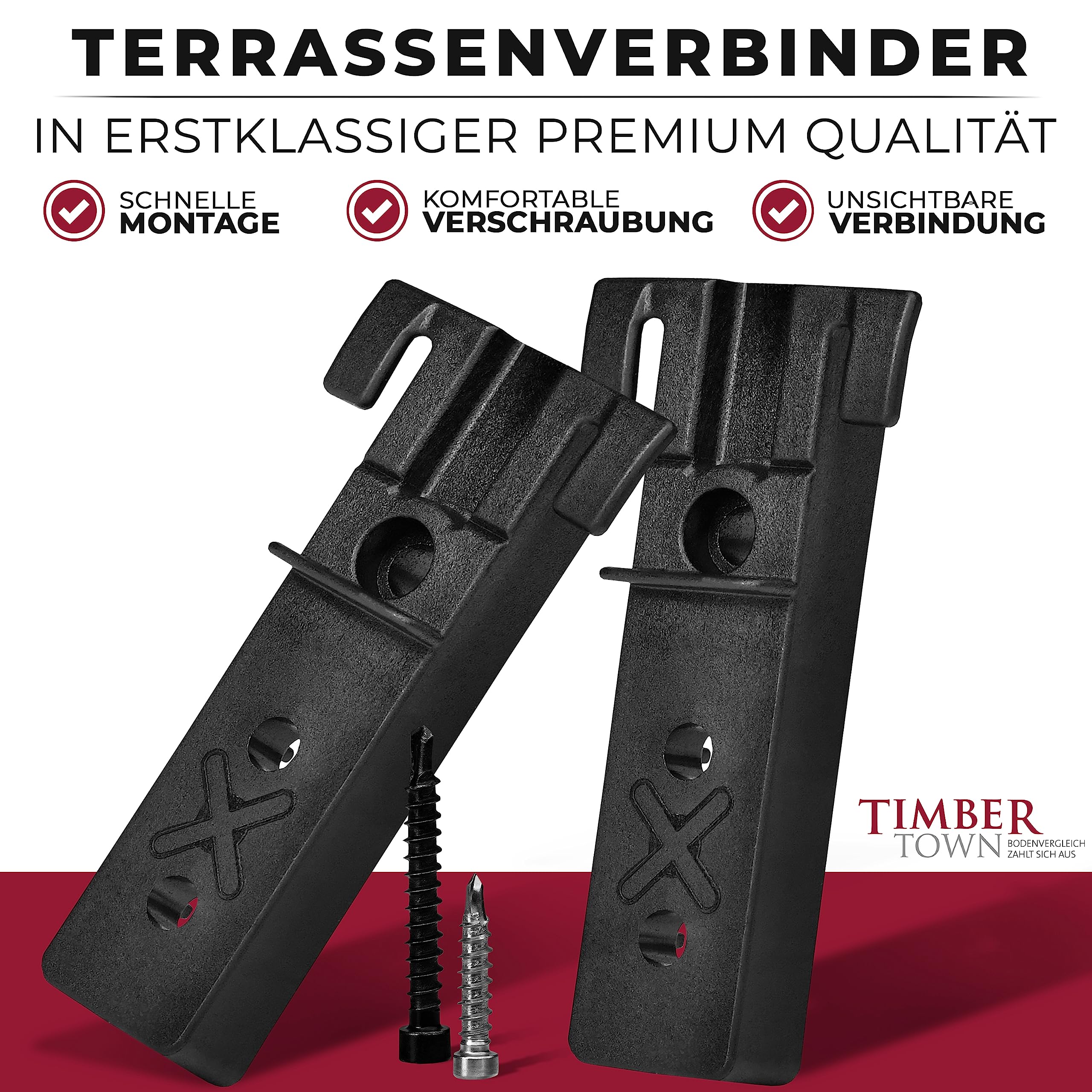 Timbertown DILA C – Unsichtbare Terrassenbefestigung | 300 Kunststoffclips & 750 Edelstahlschrauben | Für Holz- & Aluminium-Unterkonstruktionen