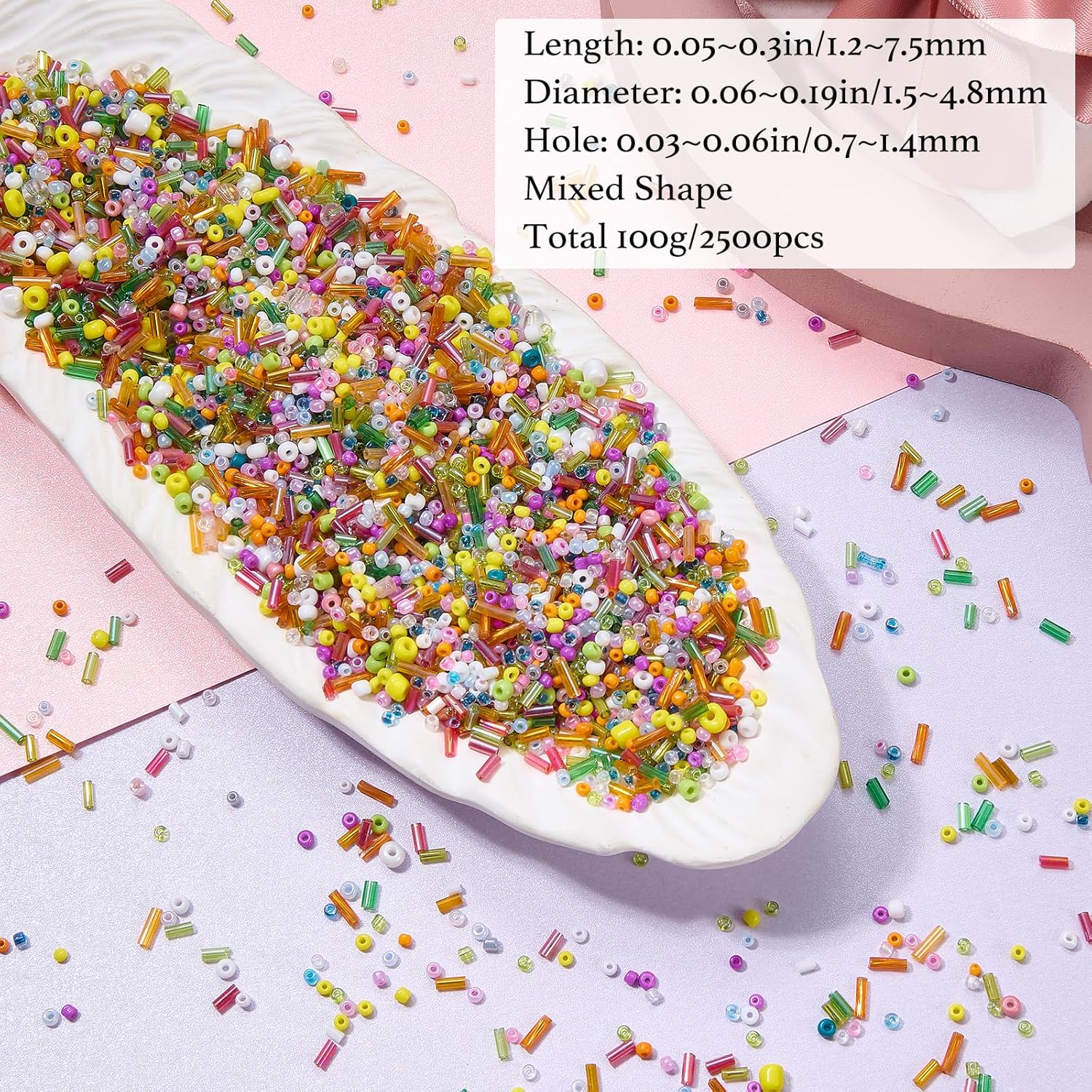 Ornaland 100g Glass Bugle Seed Beads for Jewelry Making Assorted Long Tube Glass Beads for Embroidery Bracelets Neckalce DIY Supplies(Style-B) - Image 2