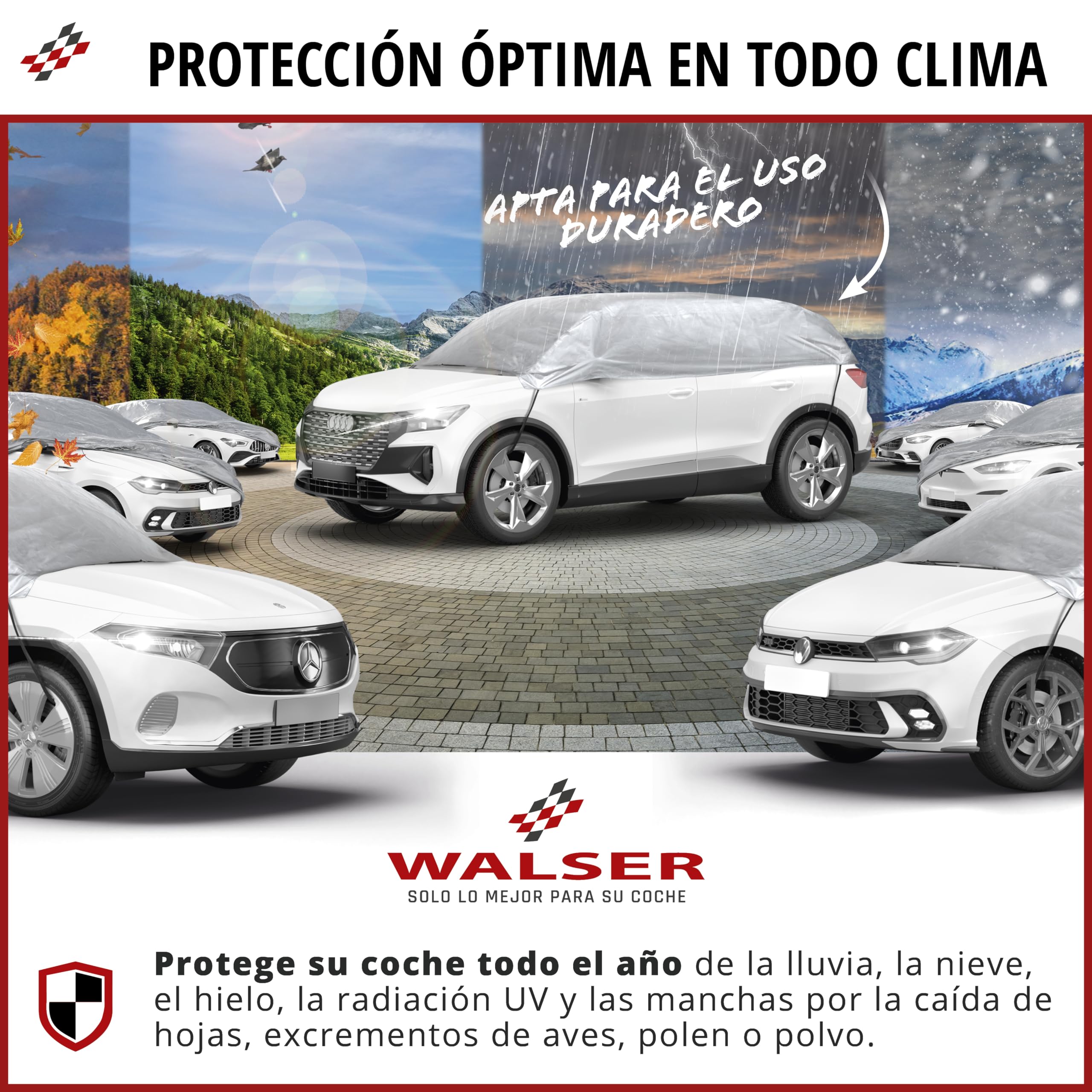 WALSER Lona para coche All Weather, 100% Lona impermeable para coche, cubierta semicubierta Talla 1 Auto plateado