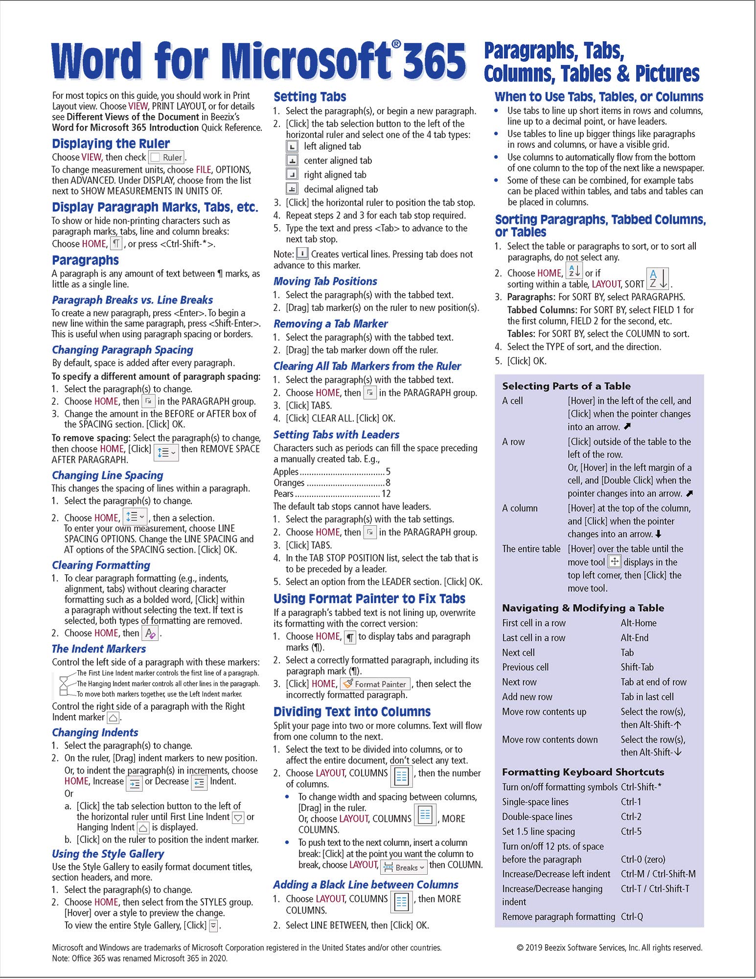 Microsoft Word for Microsoft 365 (Office 365) Intermediate Quick Reference Paragraphs, Tabs, Columns, Tables & Pictures - Windows Version (Cheat Sheet ... Tips & Shortcuts - Laminated Card) Pamphlet