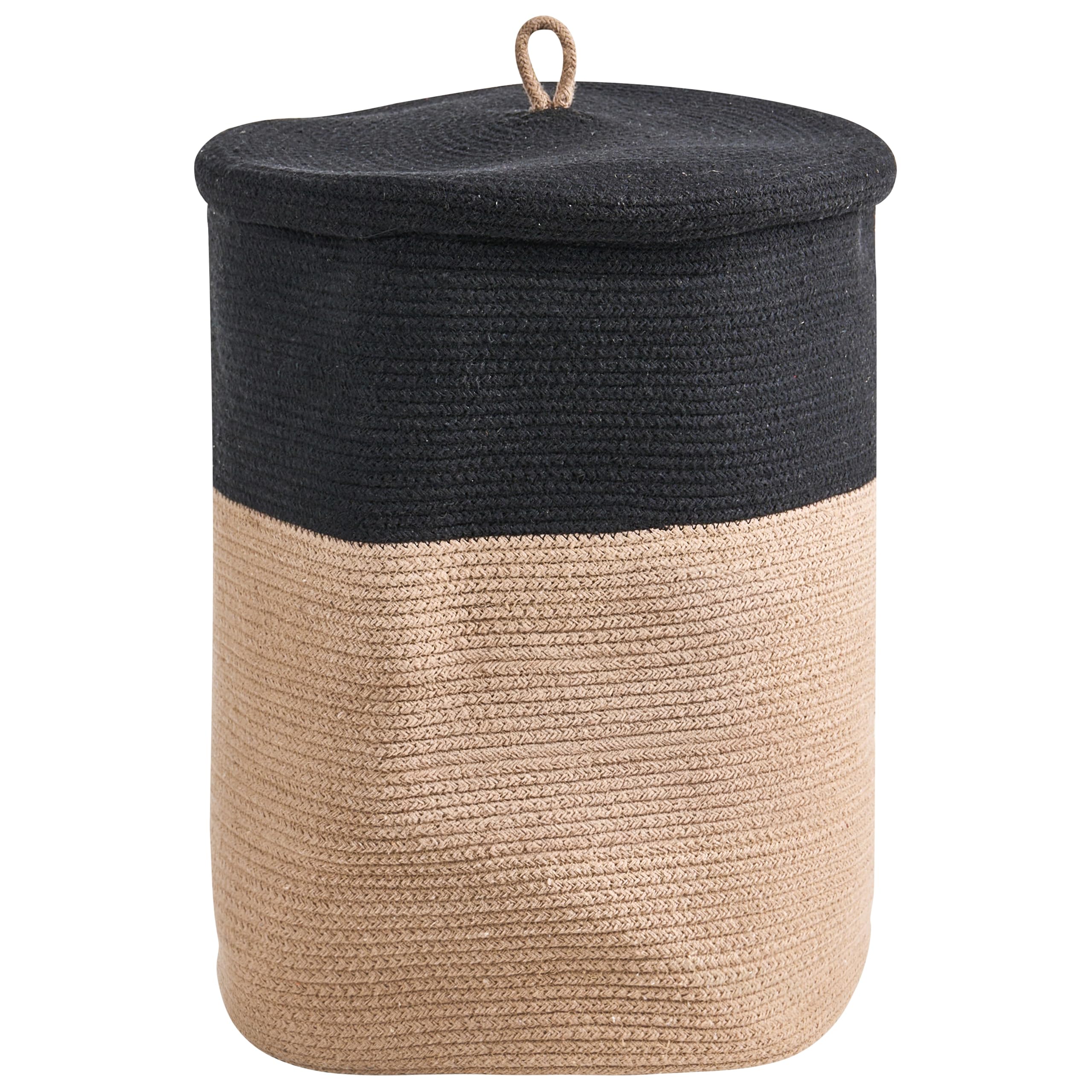 Korb 2er Set Baumwolle beige/schwarz geflochten gestreift mit Deckel Boho-Design Silopi