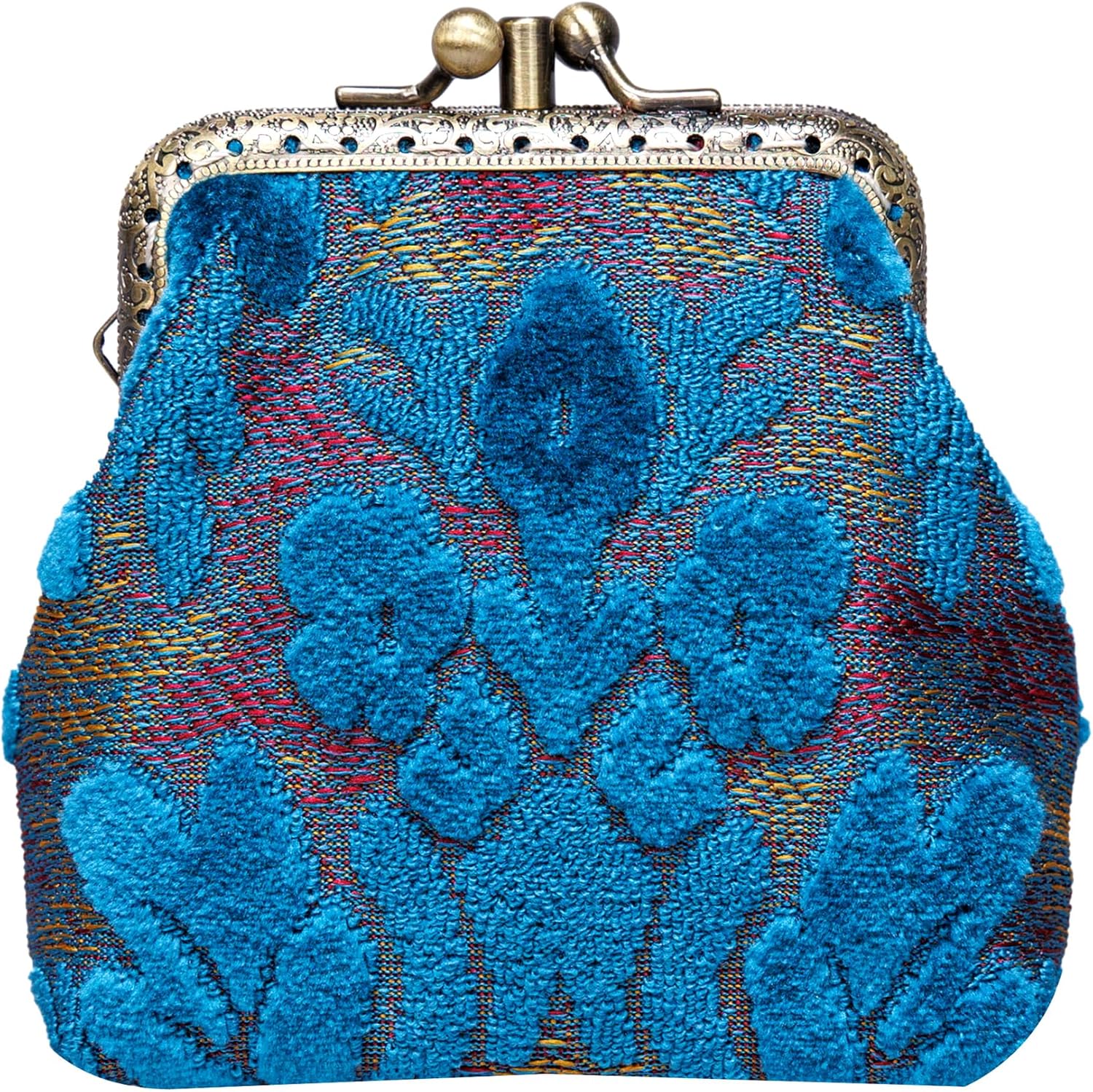 Carpet Bag Double Kiss Clasp Coin Purse Pouch,Vintage Change Wallet Card Holder