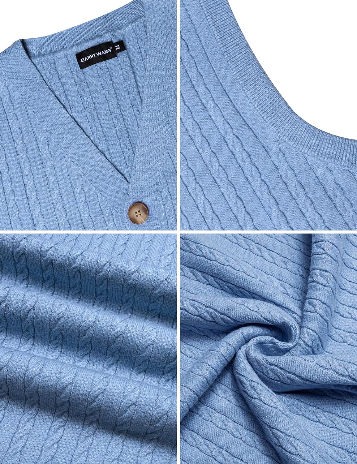 Barry.Wang MensKnitted Sweater Vest Sleeveless Button Cardigan