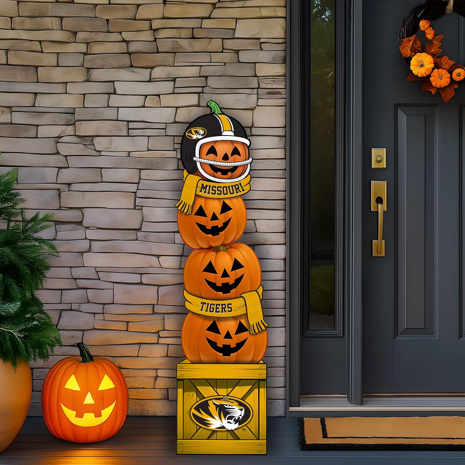 Fan Creations NCAA Missouri Tigers 46-Inch Pumpkin Stacked Leaner with Helmet