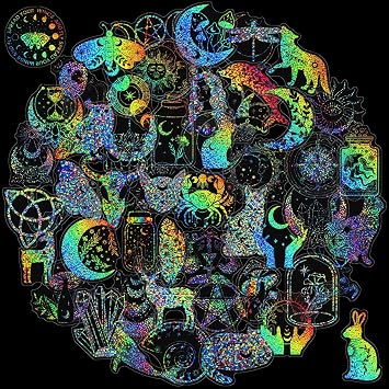 PLUSHCEWT Pack of 100 Magic Holographic Stickers Vintage Witch Stickers