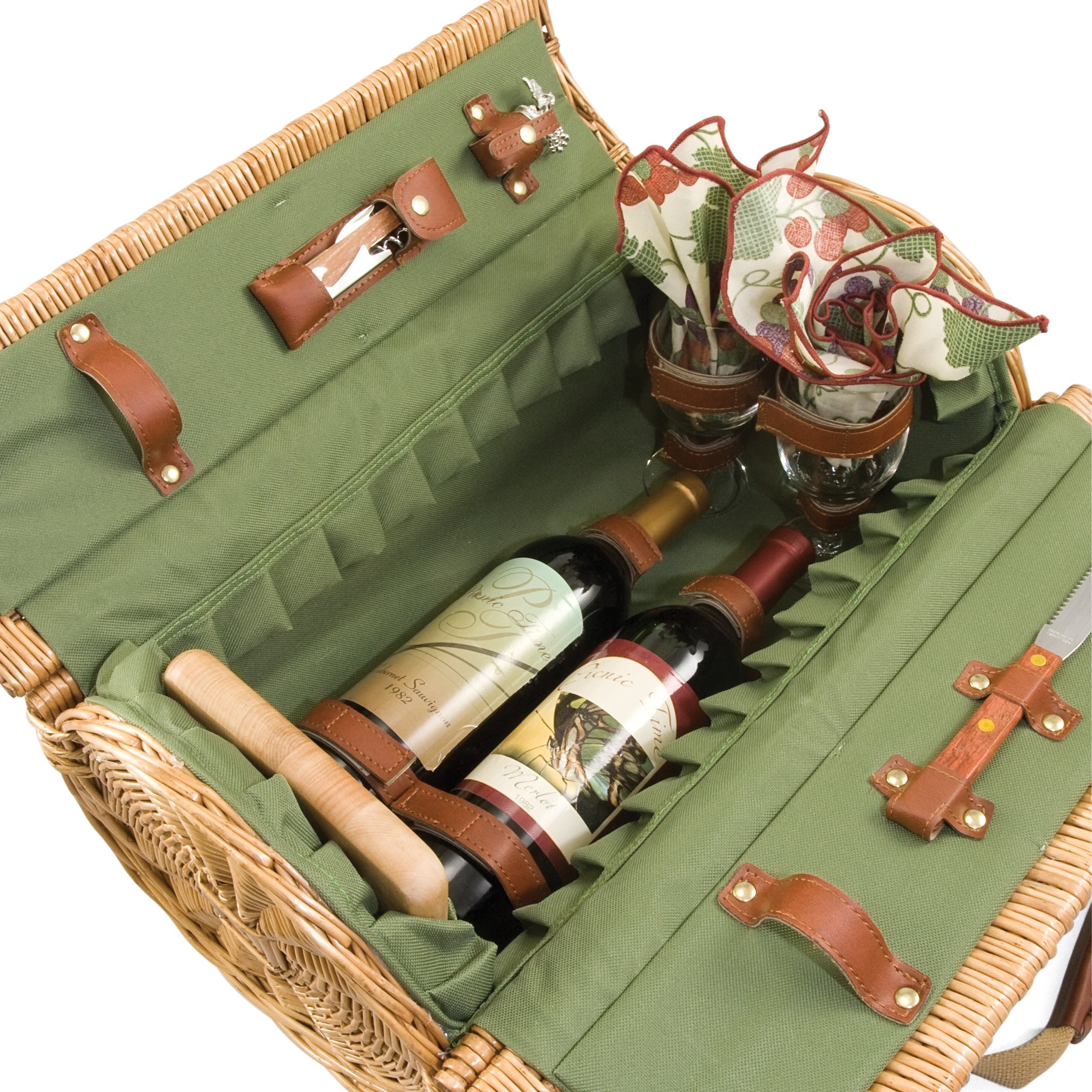 Picnic Time 'Verona' Aislado Vino Cesta con Servicio de Vino/Queso para Dos, colección Adeline, Verde Pino
