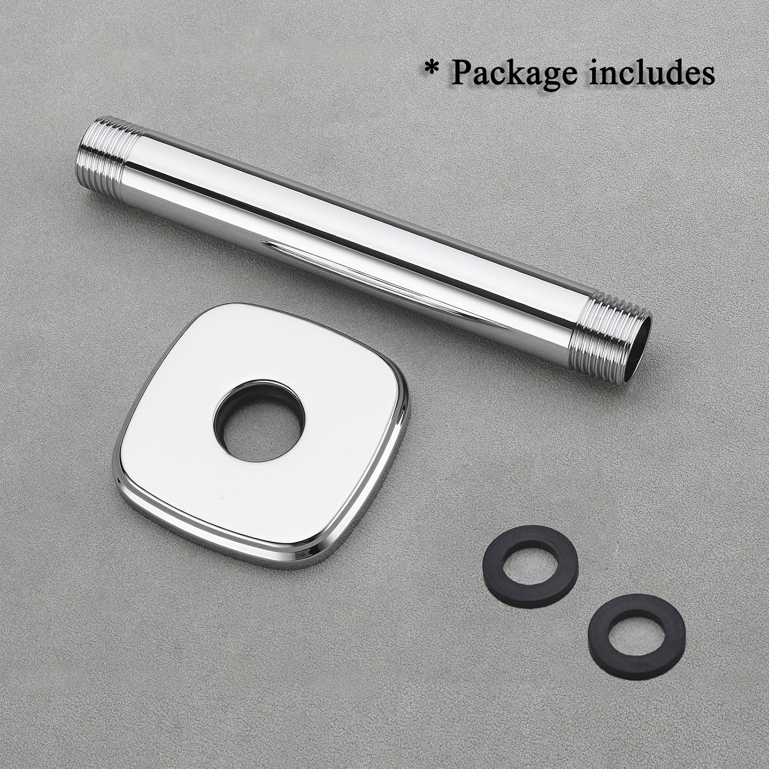 4 Inch Chrome Shower Arm with Flange, Straight Round NPT 1/2 Inch Shower Pipe Arm