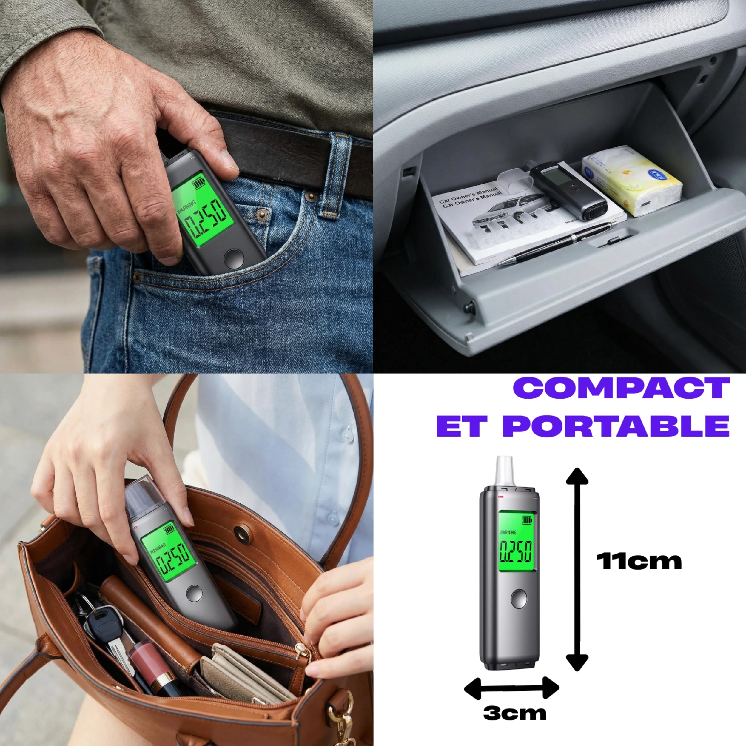 Éthylotest Électronique - Rechargeable USB – Affichage g/L Clair, Résultat Rapide, Écran LCD - Compact & Portable - Embouts Hygiéniques – Test Taux d'alcool - Alcootest Personnel