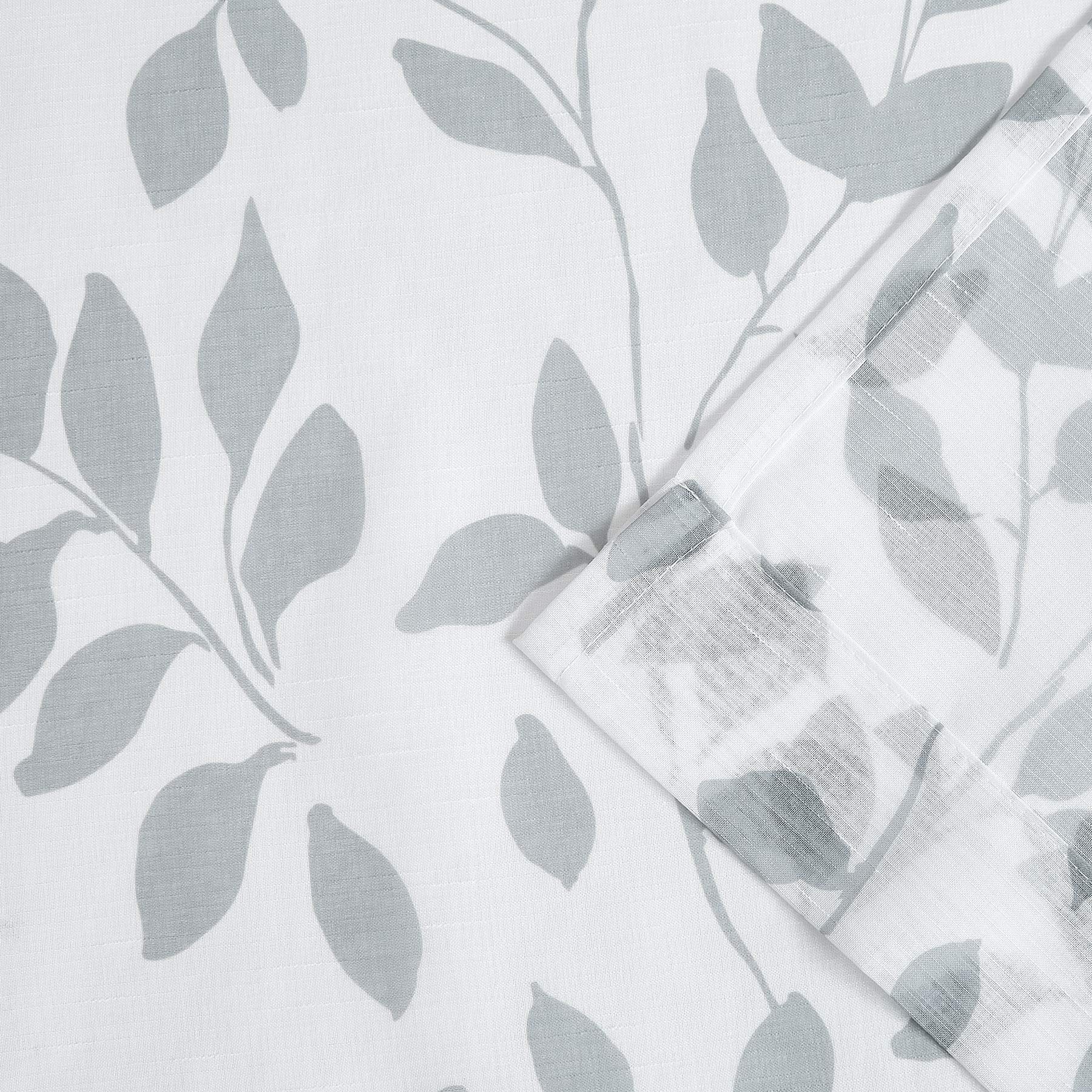 Rideaux transparents blanc-gris à motifs de feuilles pour salon/chambre à coucher - Motif botanique avec filtrage de la lumière - Texture lin rustique avec œillets - 228,6 cm de long x 127 cm de large