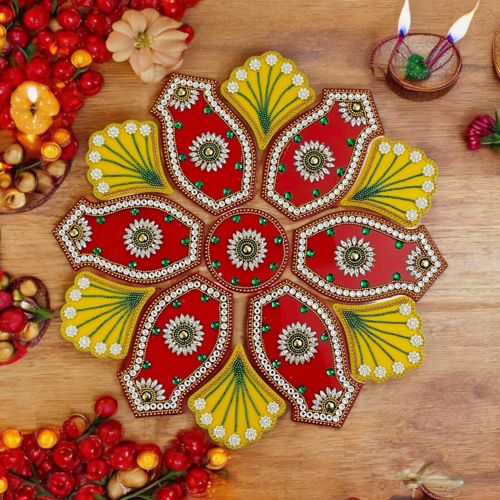 KRIWIN Acrylic Handcrafted Reusable Rangoli Big Size Dia- 13 inch for Festival Home Decorations 13 pcs Set 1