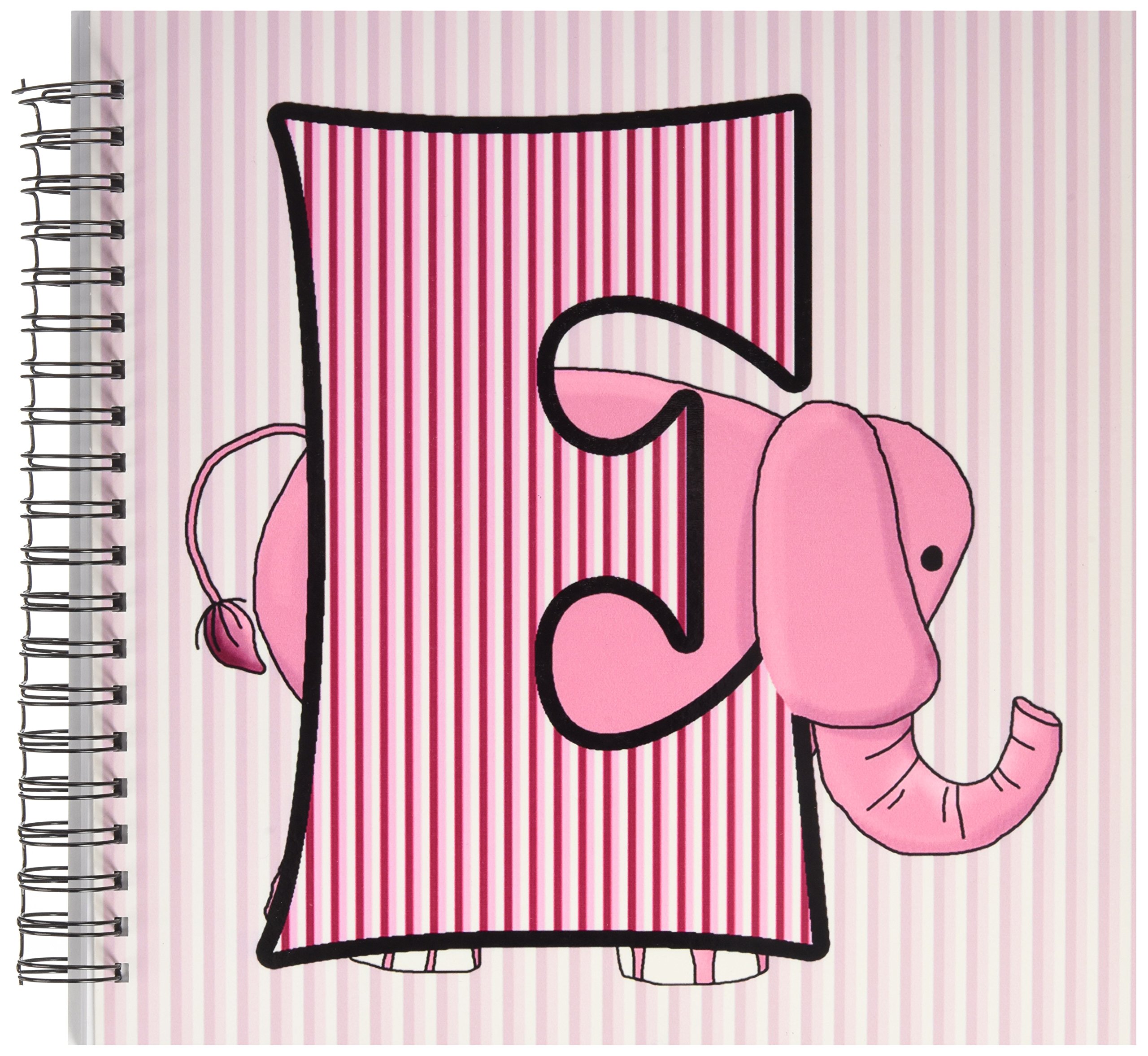 3dRose3dRose (12x12 memory book) - Doreen Erhardt Baby Monograms - E is for Elephant in Pink for Girls Baby and Kids Monogram E in Striped Prints - Drawing Book