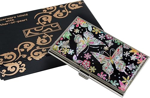 Miniatura 73 de Tarjetero negro de nácar para tarjetas de visita con bolsillo con bloqueo RFID, tarjeta de identificación de crédito, tarjetero de metal de acero