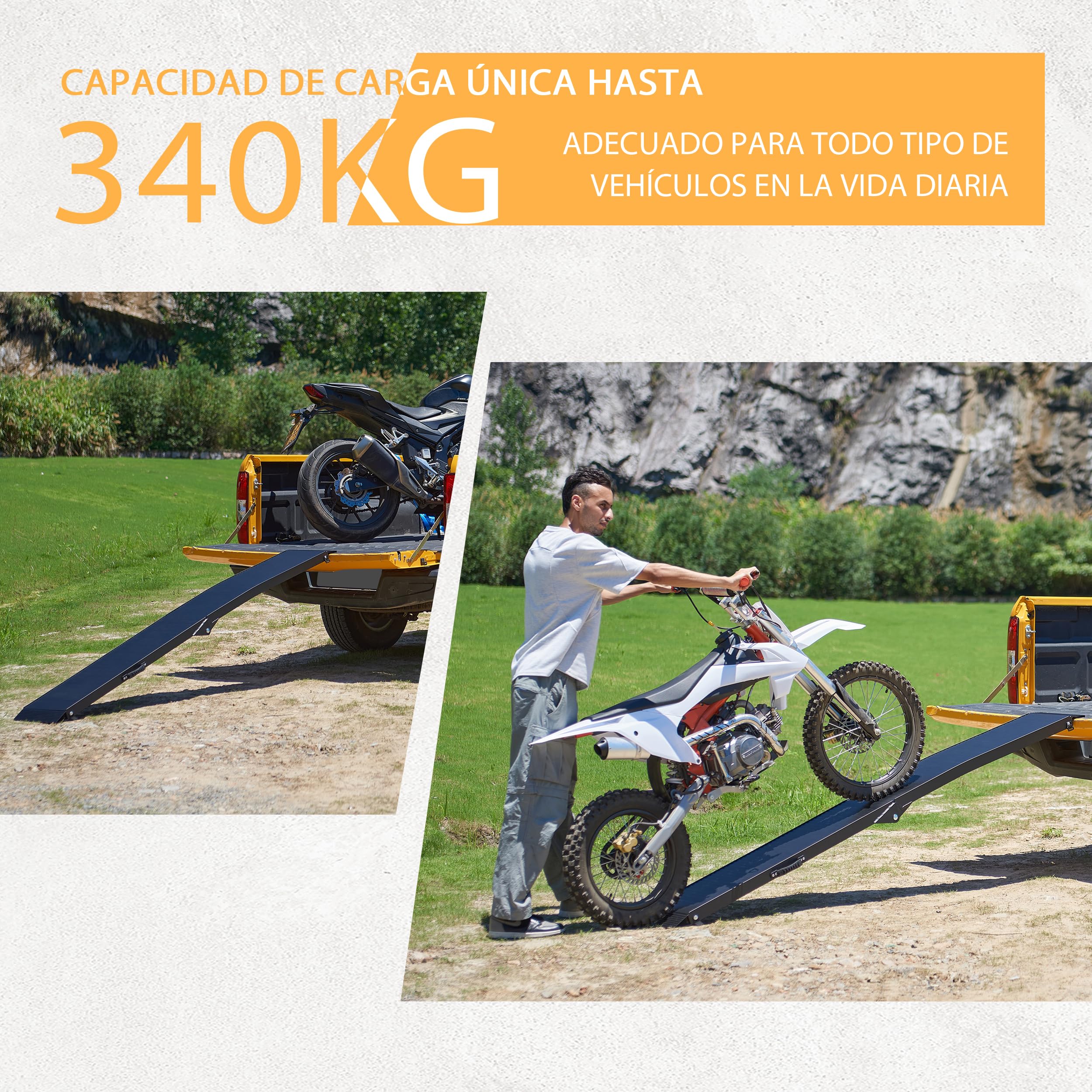 gardhom Rampas para Coches Antideslizante 340kg Aluminio Rampa Moto Plegable 203x28x4.5cm Rampas de Carga, Bicicletas, Remolques, Cortadoras de Césped, Sillas de Ruedas