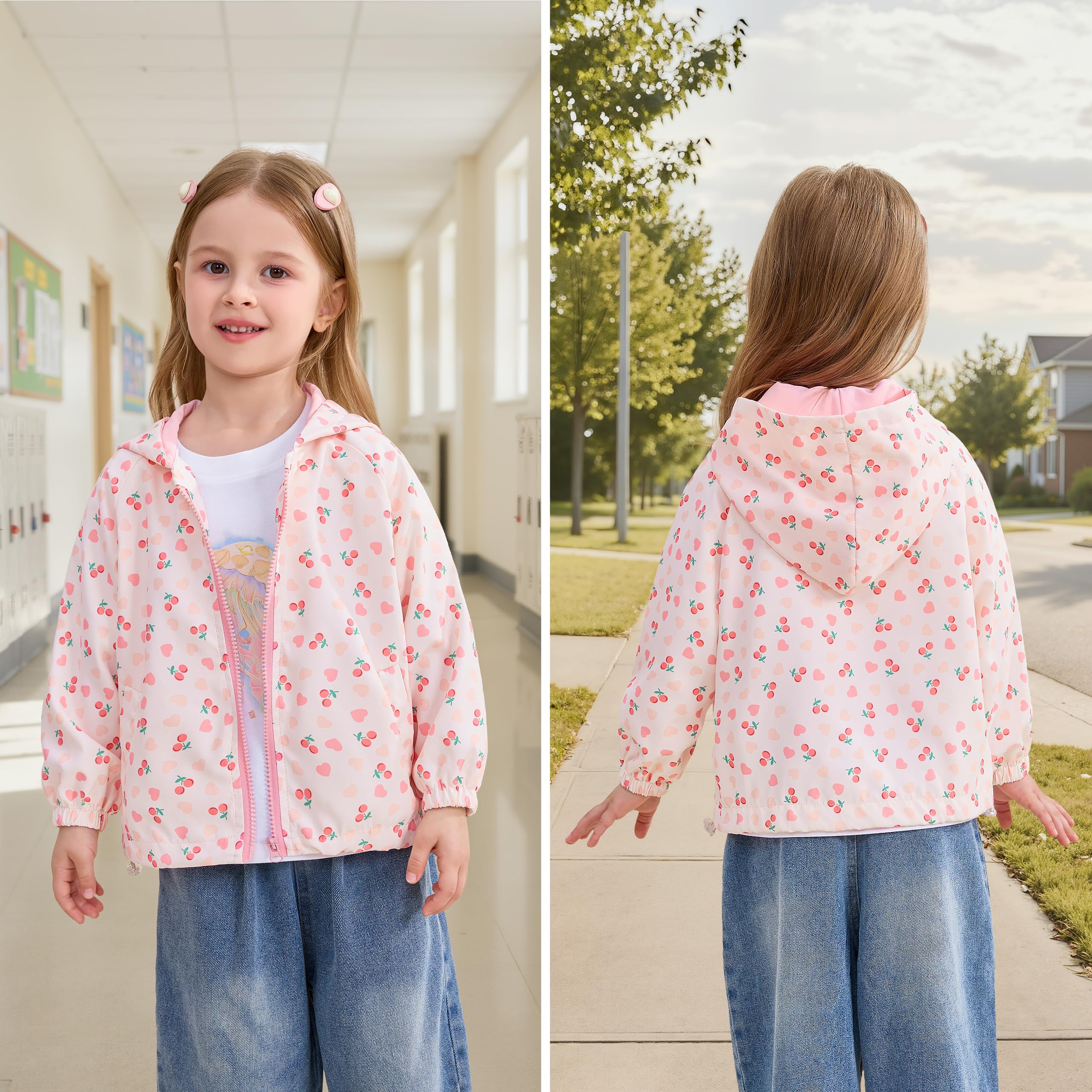 Miipat Veste à Capuche pour Filles Coupe-Vent Manteau de Léger Lâche Blousons Fille avec Poche Manches Longues Enfant Vêtements pour Fille
