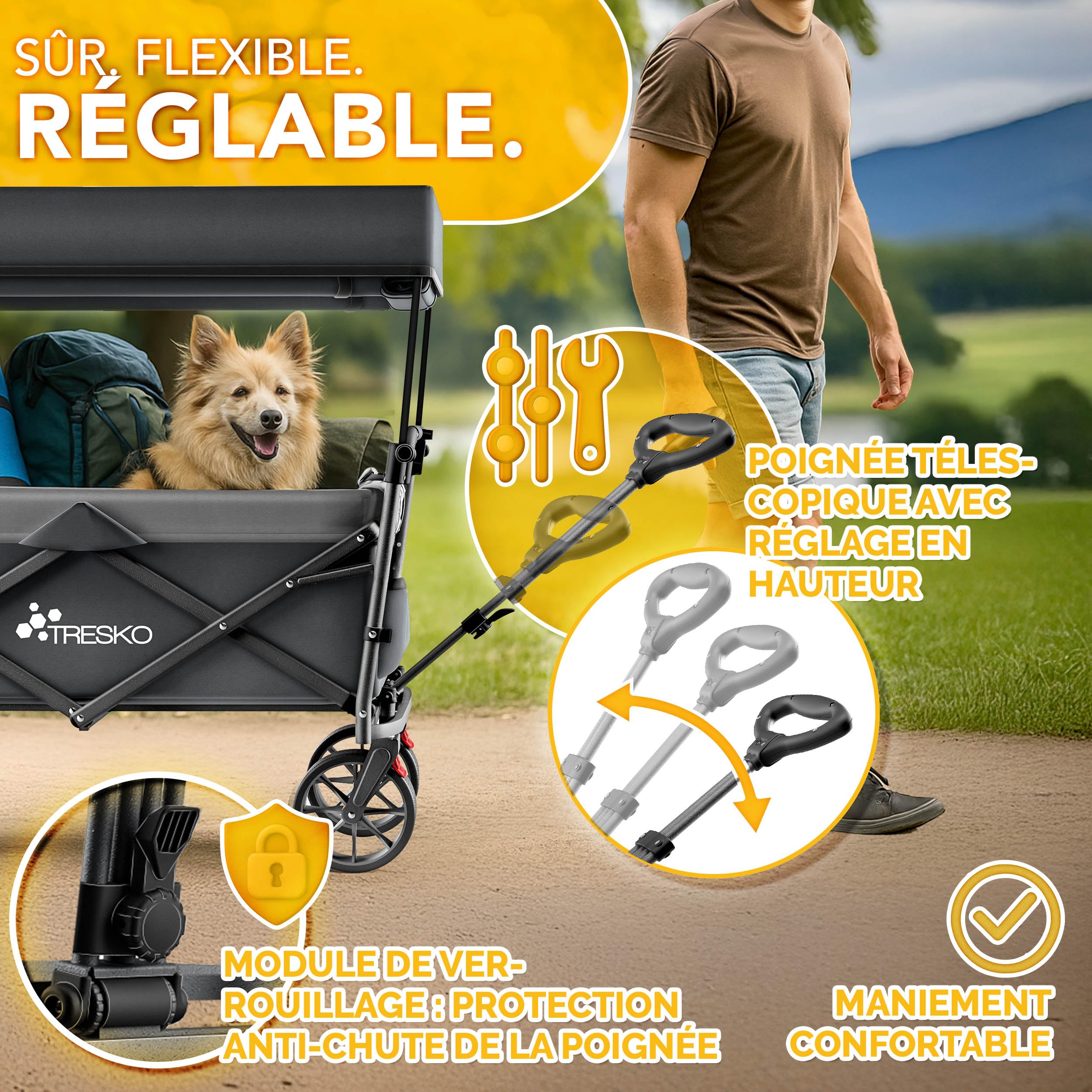 TRESKO Chariot de transport pliable 150 kg avec compartiment isotherme et stores latéraux