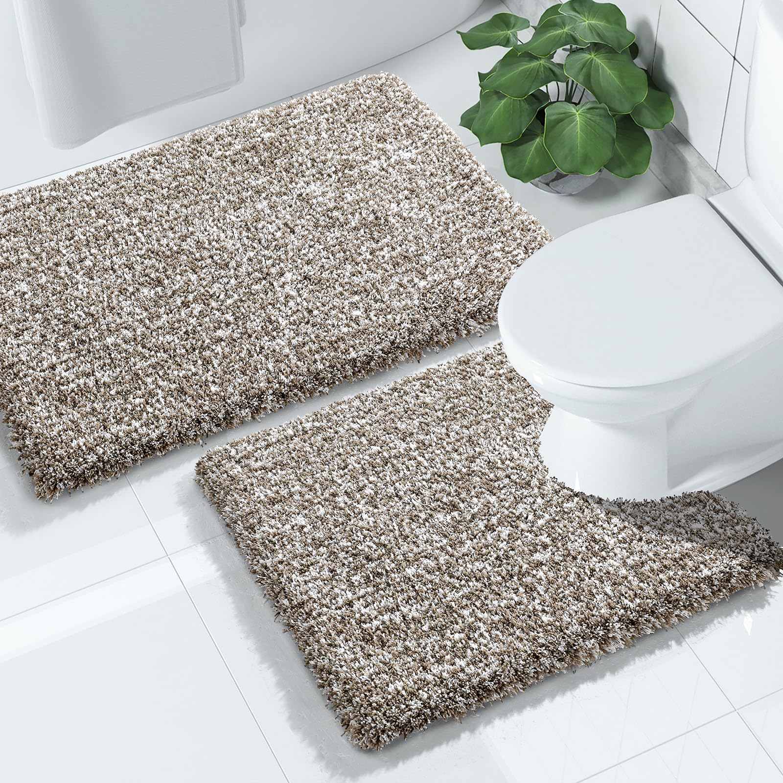 Yimobra Bathroom Rugs Sets 2 Piece, Soft Absorbent Bath Mat and U-Shaped Toilet Rug with Non Slip Backing, Machine Washable, Plush Shaggy Bath Mats