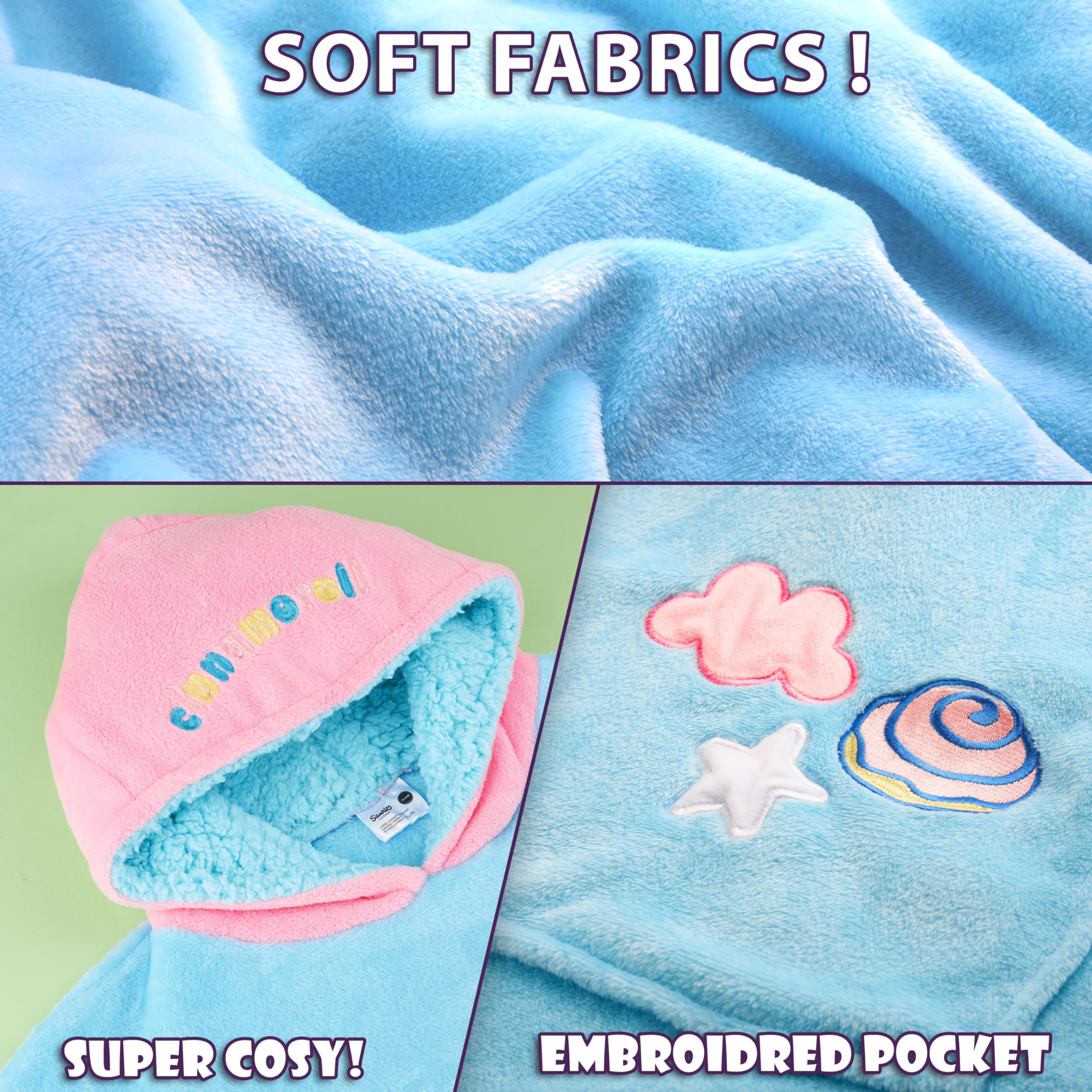 Hello Kitty Sanrio Sweat Polaire à Capuche Oversize Fille Ado et Peluche Intégrée, Couverture Portable, Anime Cadeau Kawaii