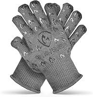 GrillArmorGloves 932°F Heatproof Oven Mitts with Fingers - EN407 Certified Aramid Cut-Resistant Gloves, Non-Slip Silicone Grip for BBQ, Grill, Kitchen