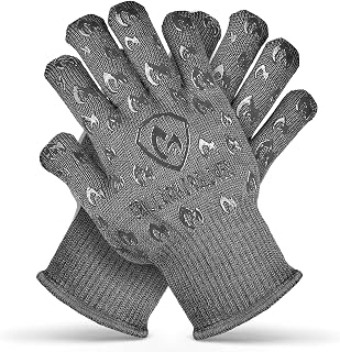 GrillArmorGloves 932°F Heatproof Oven Mitts with Fingers - EN407 Certified Aramid Cut-Resistant Gloves, Non-Slip Silicone Grip for BBQ, Grill, Kitchen