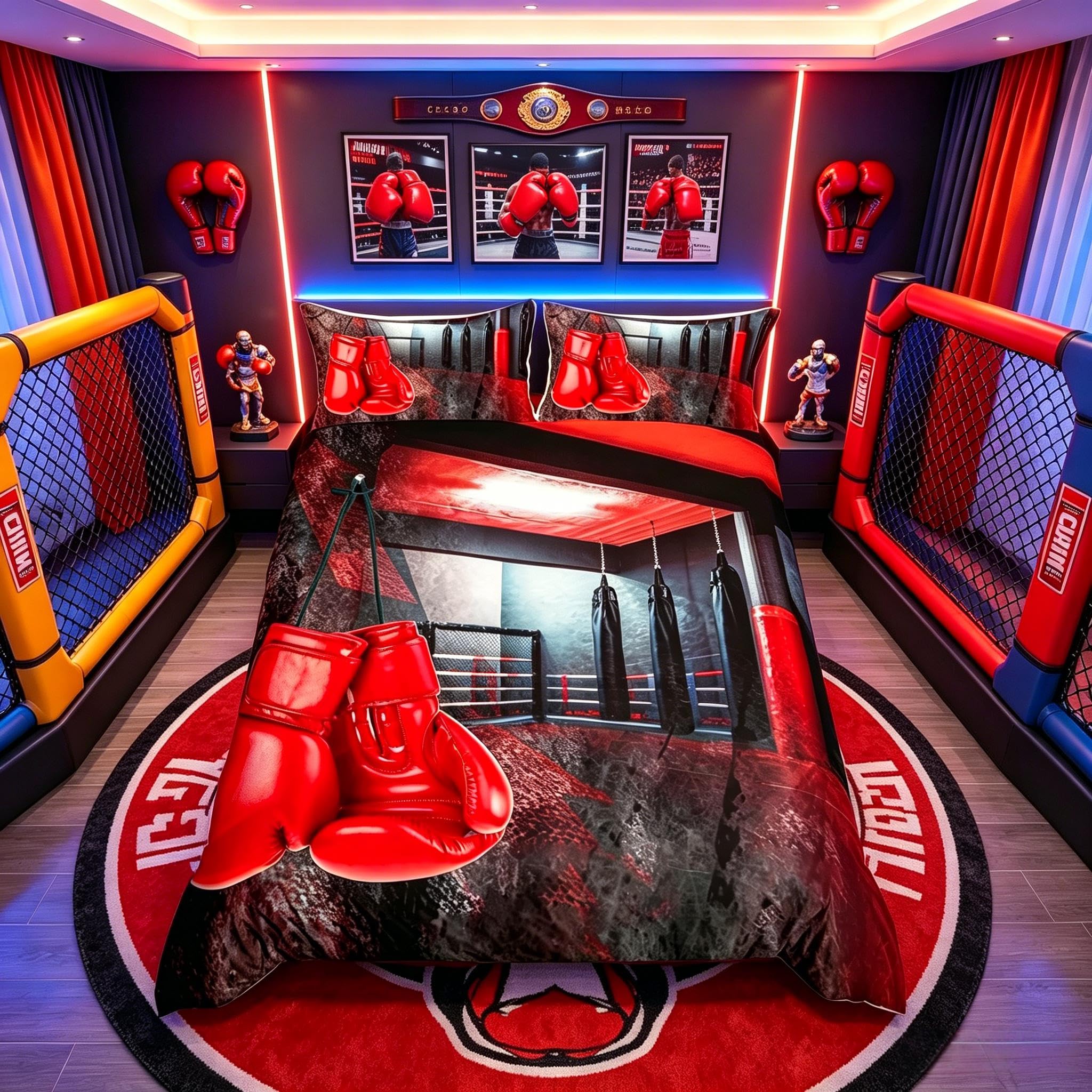 Loussiesd Boxing Bedding Set Sports Theme Duvet Cover for Kids Boys Girls Men Red Boxing Gloves Comforter Cover Pugilism Games Vintage Decor Bedspread Cover with 1 Pillowcases 2Pcs Single โ image 1