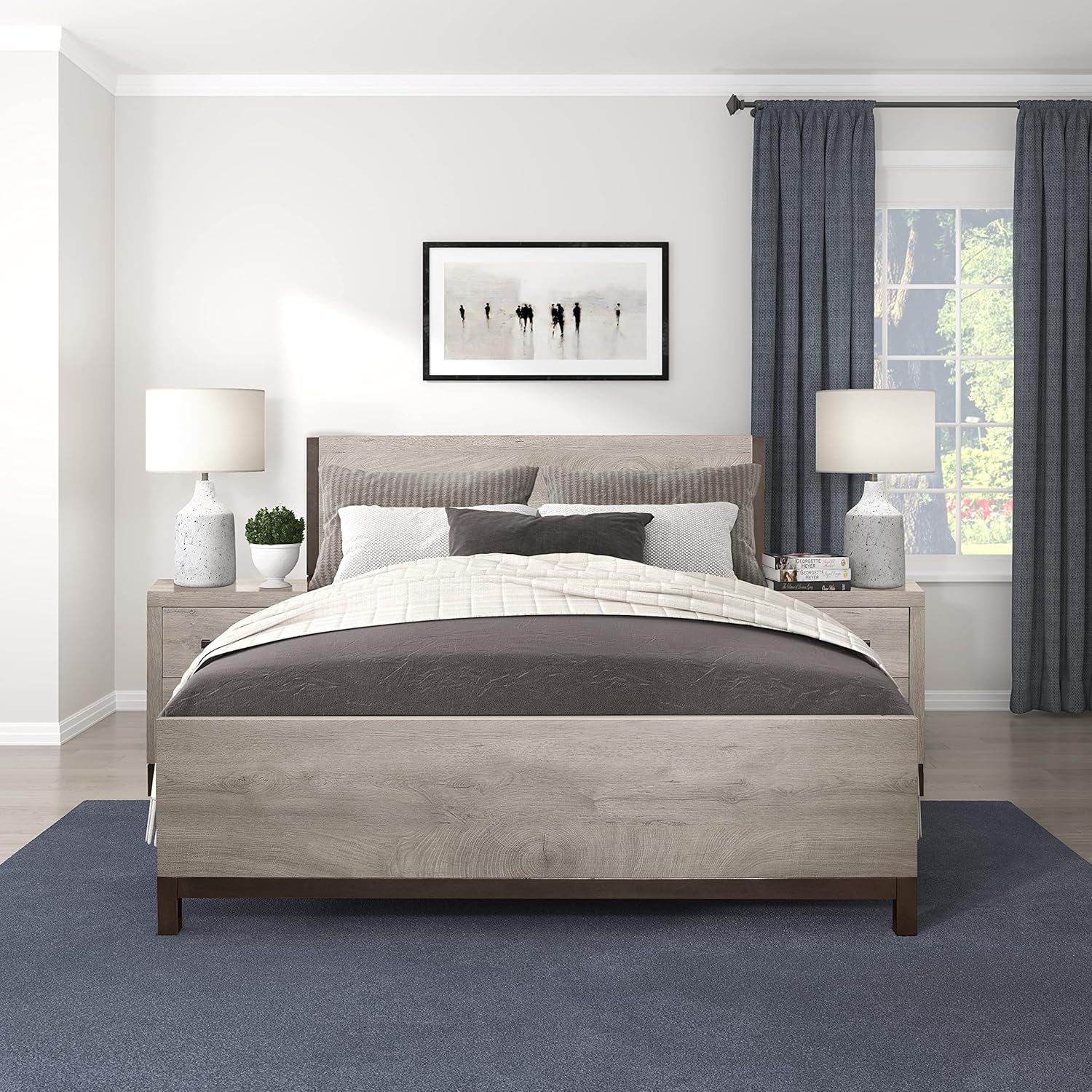 Lexicon Azalea Panel Bed, Full, Light Gray/Gunmetal