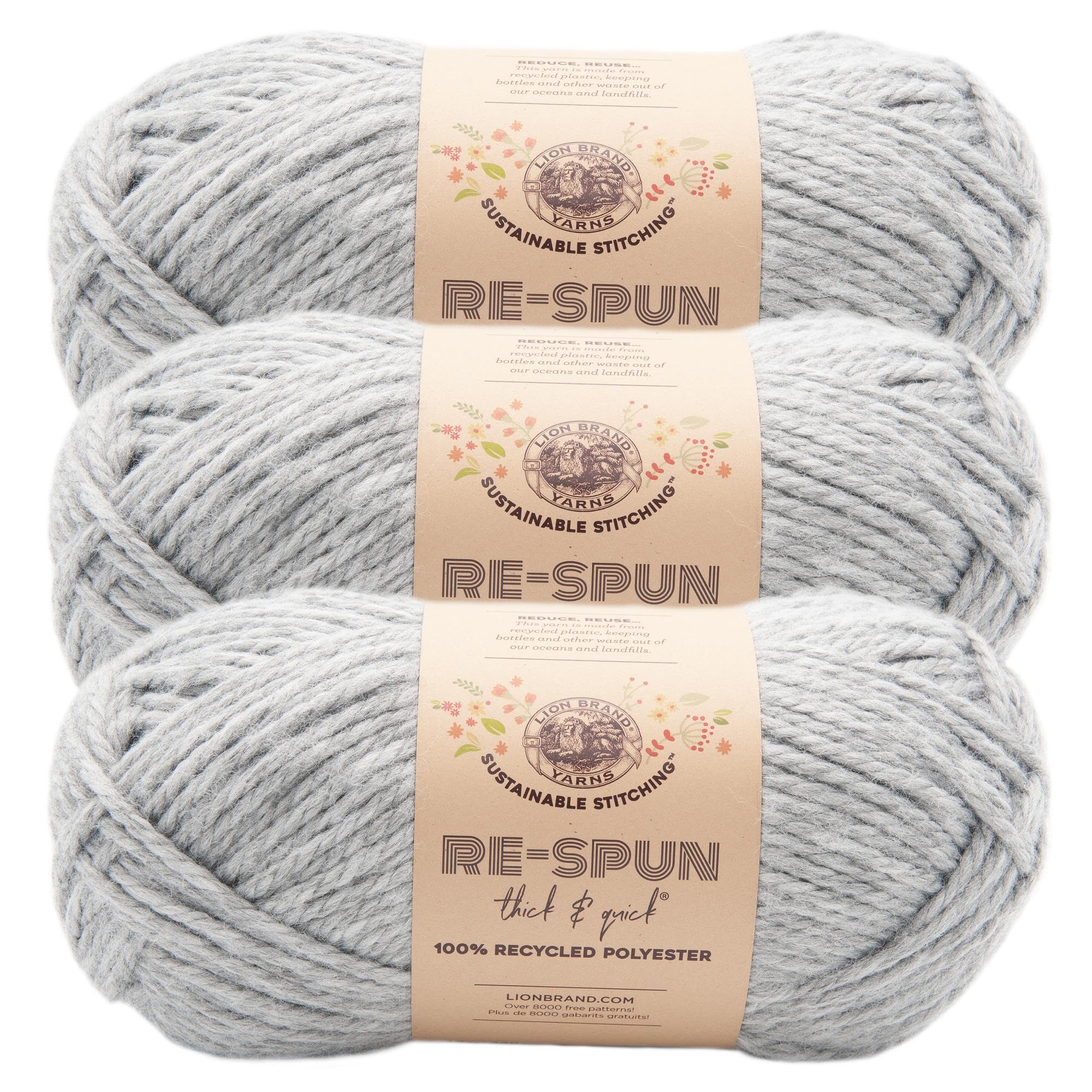 Lion Brand Yarn, Re-Spun Thick & Quick Yarn, Silver, Gray, 3 Pack — image 1