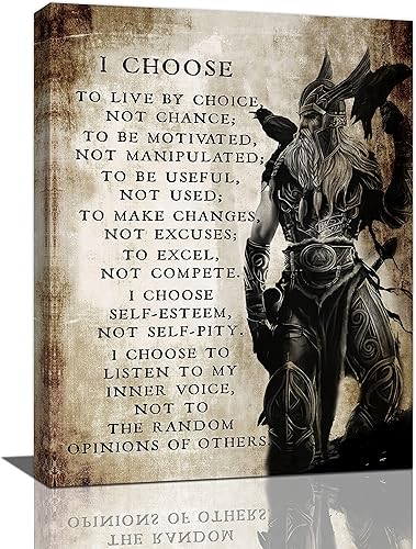 Arte de pared de guerrero vikingo samurái, decoración de pared con texto en inglés "I Choose to Live by Choice" con citas inspiradoras en lienzo,