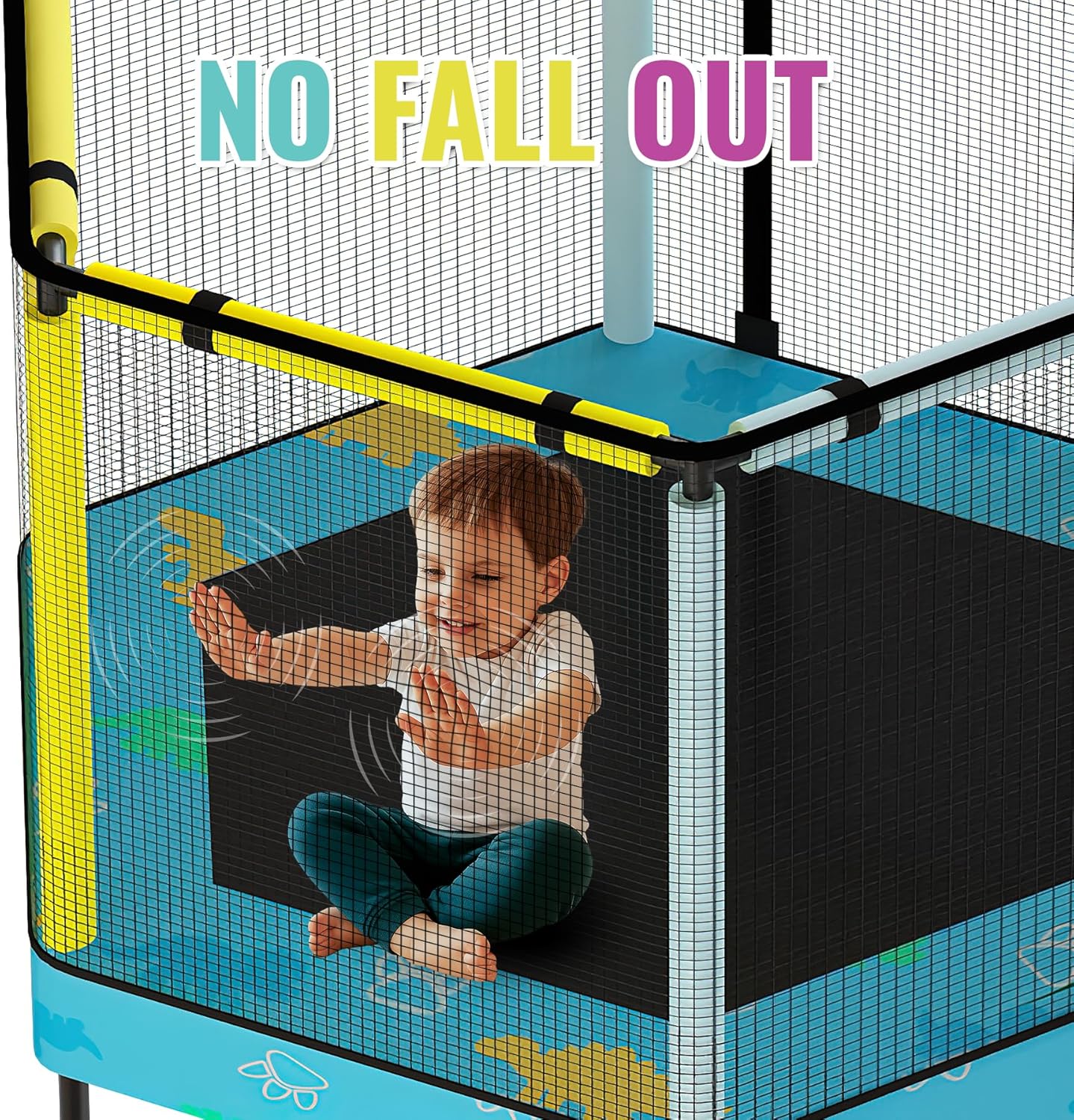 Lamerge Kids Trampoline, Toddler Bouncing Trampoline with Safety Enclosure Net, ASTM-Approved, 500lbs Capacity, Ages 1-8, Adjustable Handrail, 7-in-1, 55”