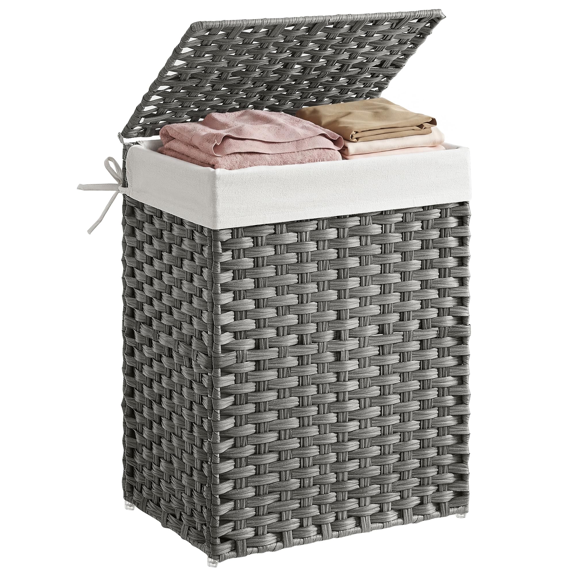 SONGMICS - Storage Basket - 90L Dirty Laundry Basket with Lid - Foldable, Removable Fabric Bag and Handles - For Blankets, Clothes, Living Room, Bedroom, Laundry Room - Grey - LCB51WG