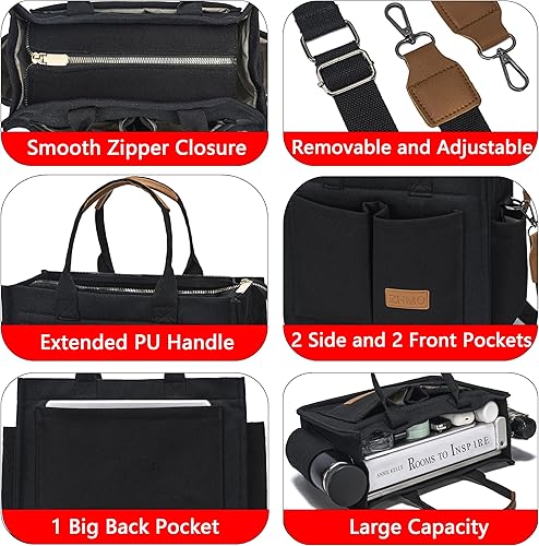 Vista 4 de Bolso de mano para mujer con compartimentos, bolso grande de lona para mujer, bolso cruzado de trabajo, portátil, bolsa de libros, bolsos de hombro