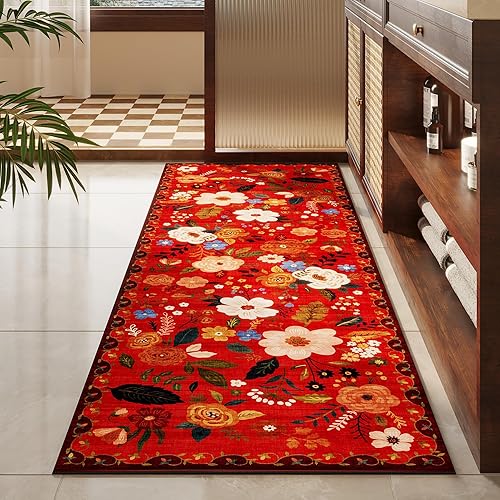 Miniatura 60 de Rugcomf Alfombra de pasillo para cocina, antideslizante, 2 x 6 pies, alfombras lavables con parte trasera de goma, alfombra floral suave para