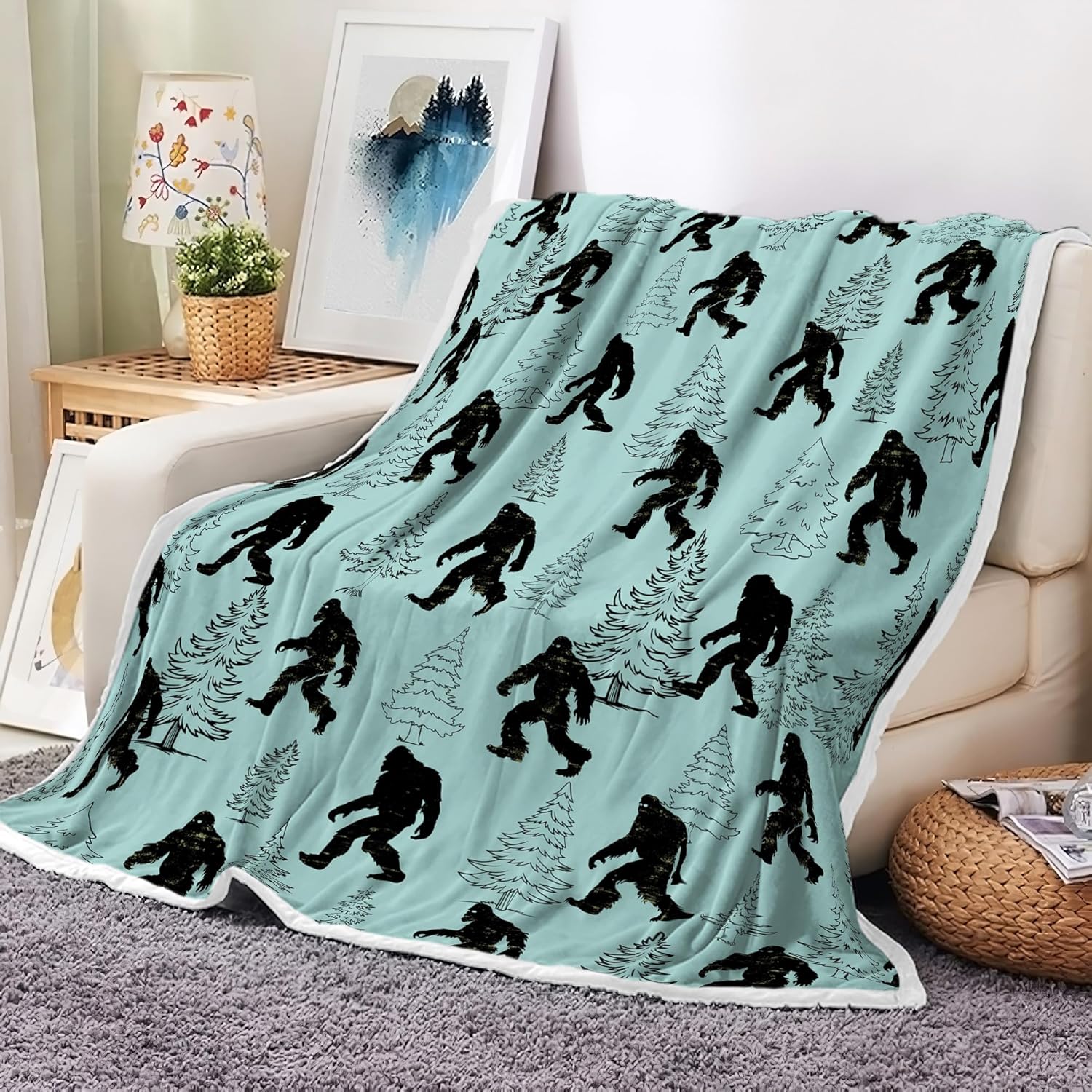 Big Foot Blanket Funny Sasquatch Throws and Blankets Soft Fuzzy Flannel Blanket for Bed Couch Sofa Decor Blankets Camping Bigfoot Saquatch Lover Gift