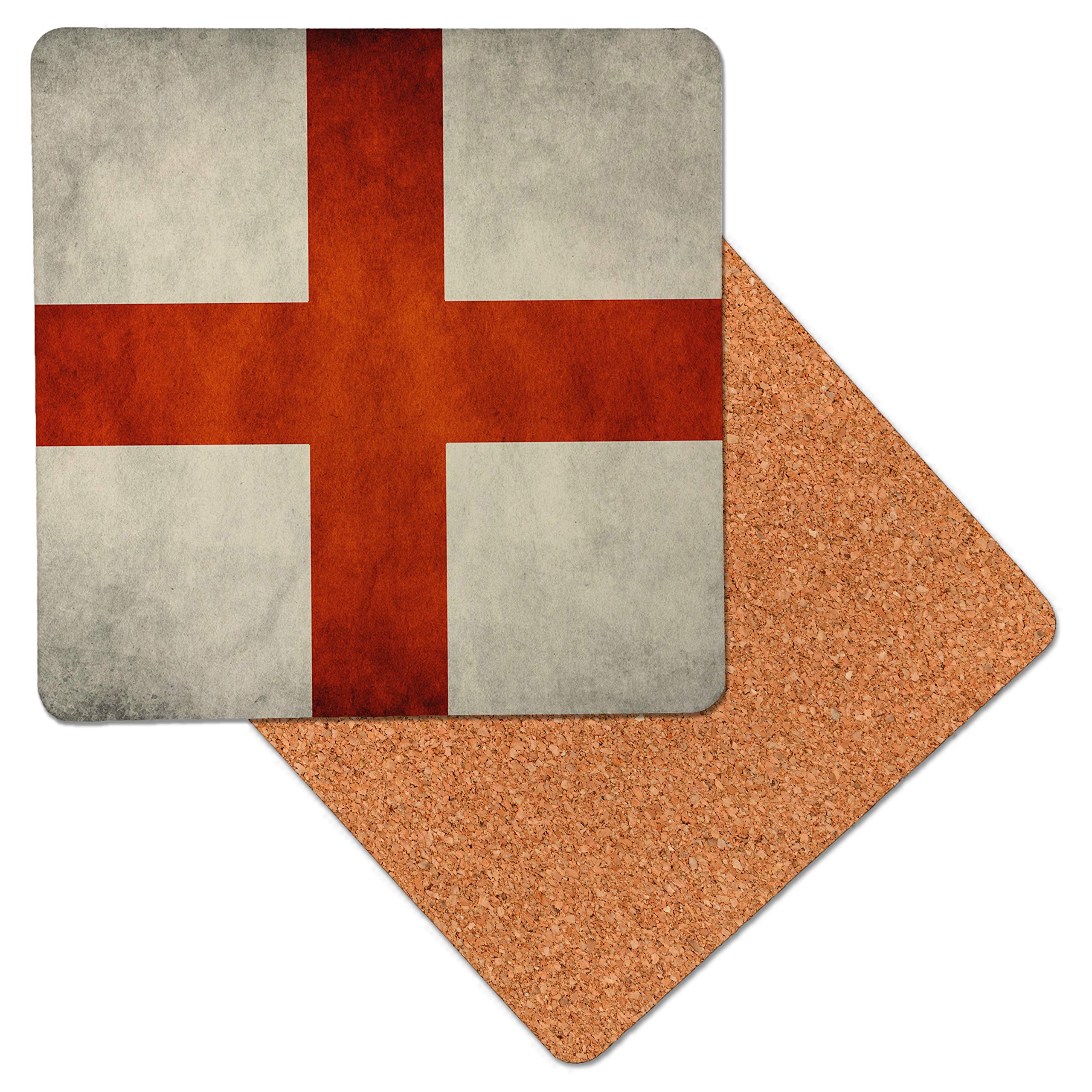 Shopquality4u Multicolour England St Georges Cross Grunge Flag Premium Wooden Table Drink Coaster With Cork Backing - Drinks Coasters (Pack Of 4)