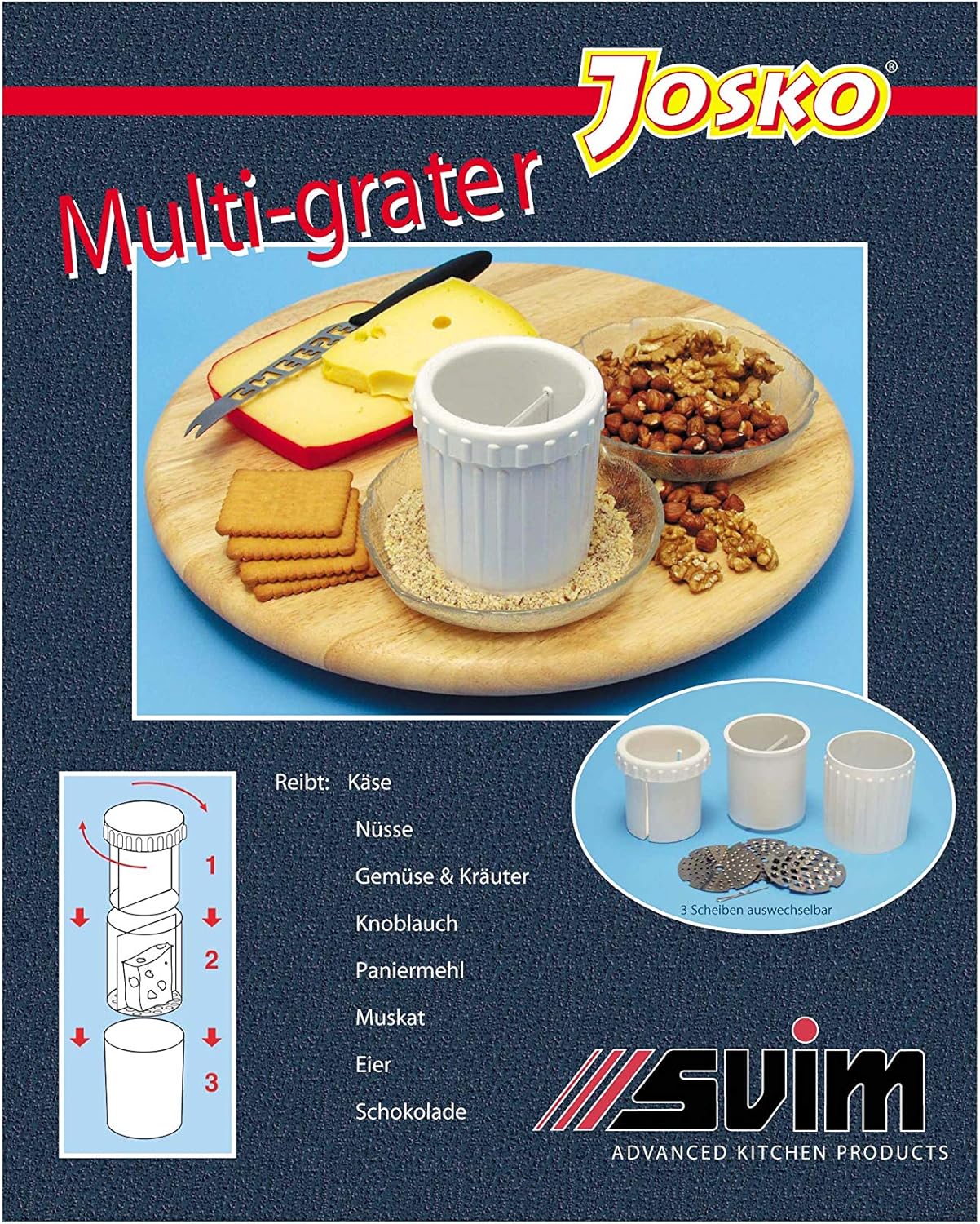 svim 520 Kitchen Grater with Storage Container – 3 Grater Disc in Snow White