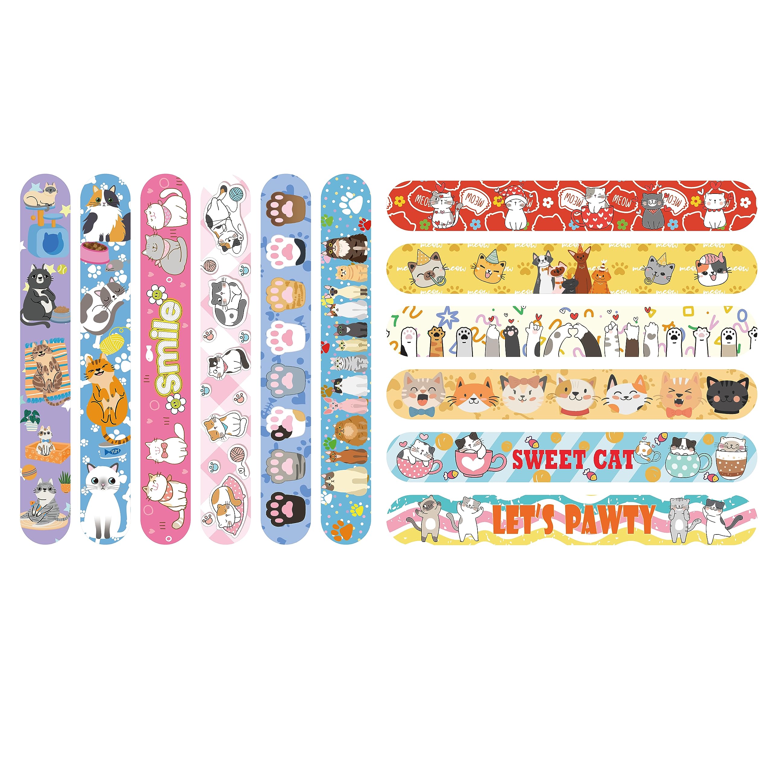 48 Pcs Slap Bracelets for Kids Holiday Party Favor Toys Slap Bracelets Bulk Cat Theme Snap Bracelet Birthday Party Supplies Classroom Prizes Wrist Bands Christmas Easter Halloween Holiday Gifts (Cat)