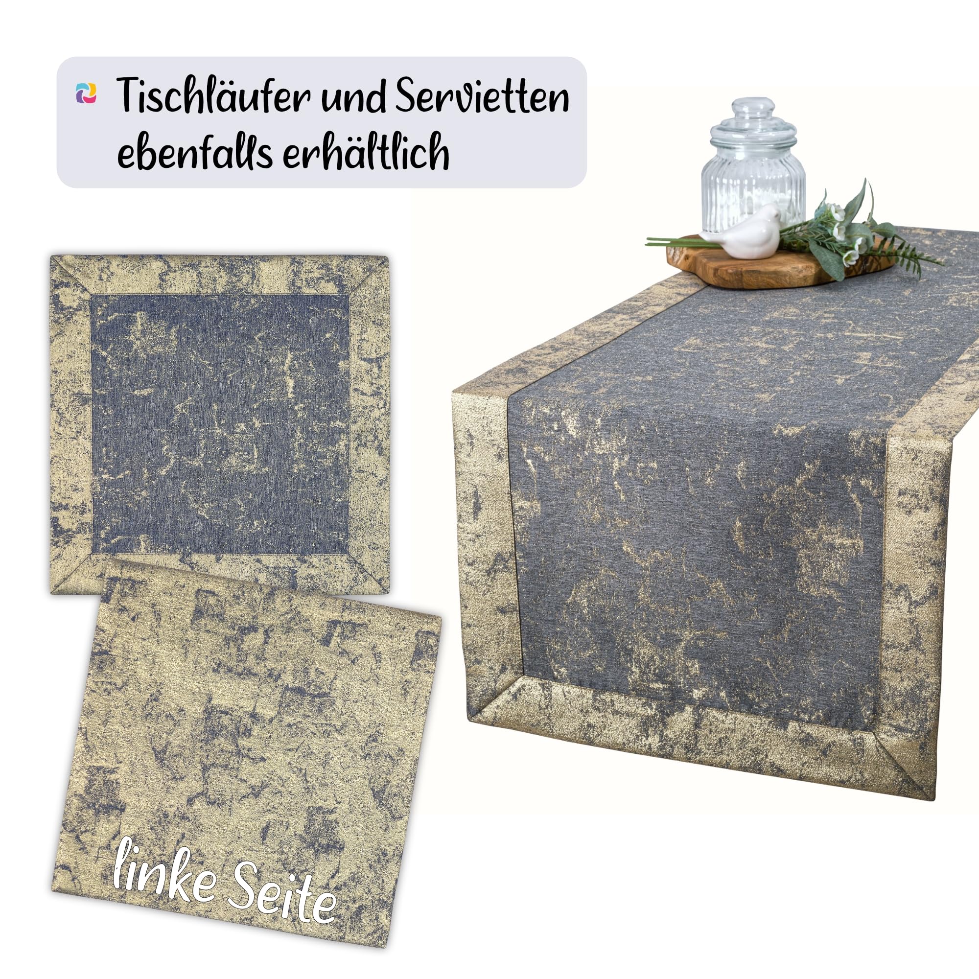 Tischdecke Grau Gold 140x220 - modernes Tischtuch aus Polyester mit Goldakzenten, wasserabweisend mit Lotuseffekt, hochwertiger Kuvertsaum 5 cm, Fleckschutz, pflegeleicht - O5-6112-2502-Z