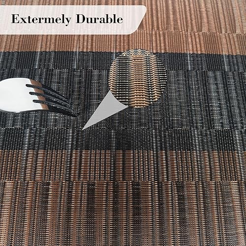 Miniatura 5 de Juego de 6 manteles individuales resistentes al calor para mesa de comedor, manteles individuales de vinilo tejido, fáciles de limpiar, lavables, 18