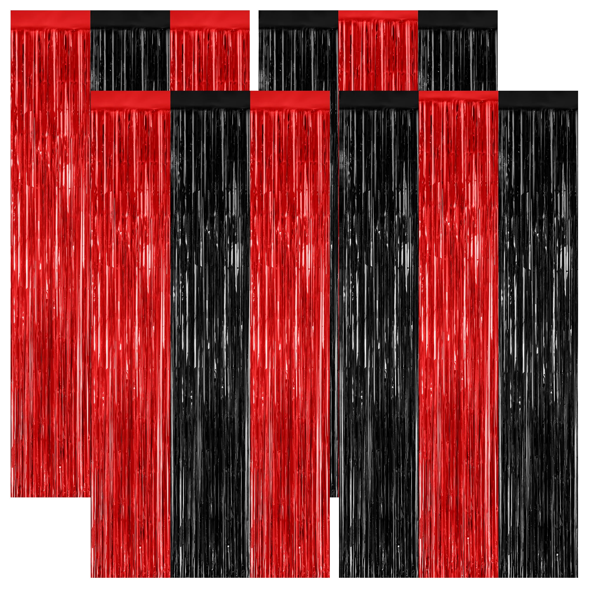 ZATAYE 4 Pack Black Red Halloween Foil Curtain Streamer Decorations