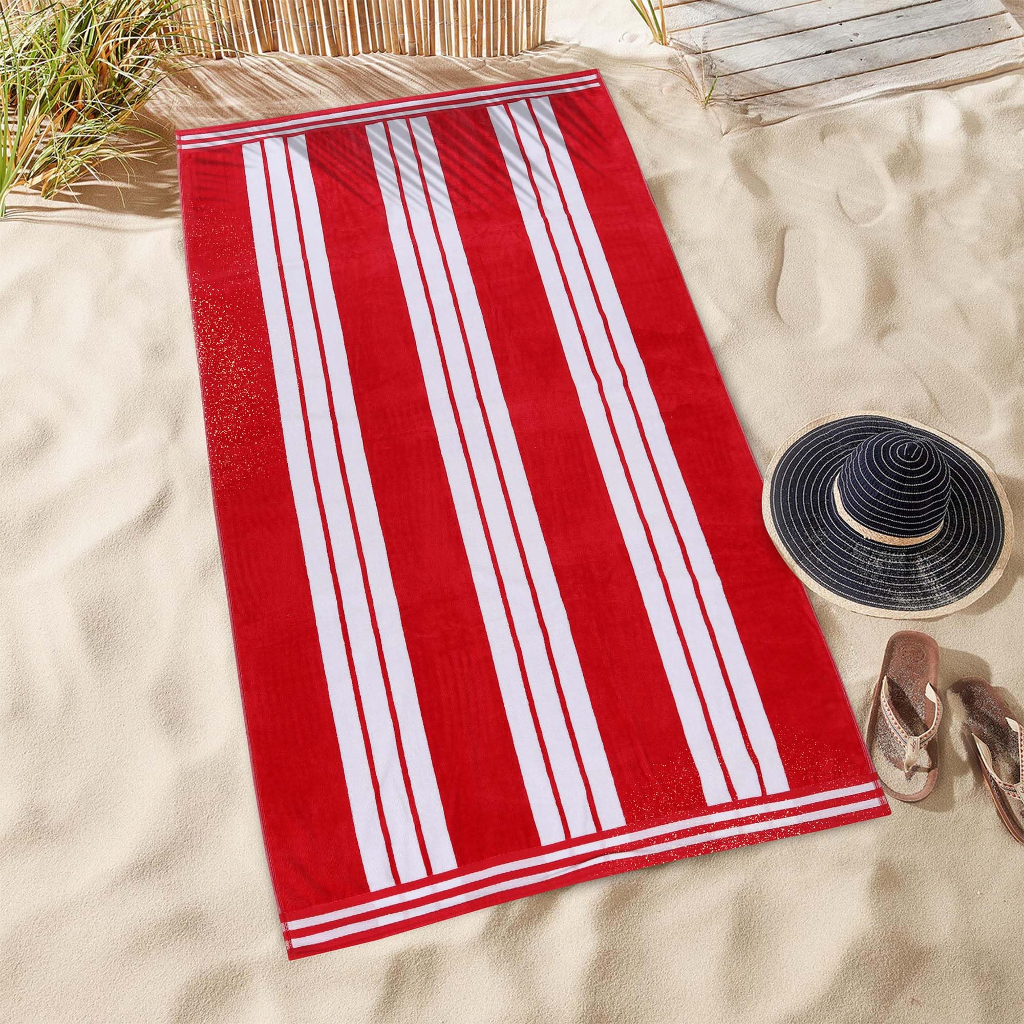 Superior Collection Serviettes de Plage luxueuses en Coton peigné Jacquard Rayures Cabana Rouge 43 x 5 x 30 cm