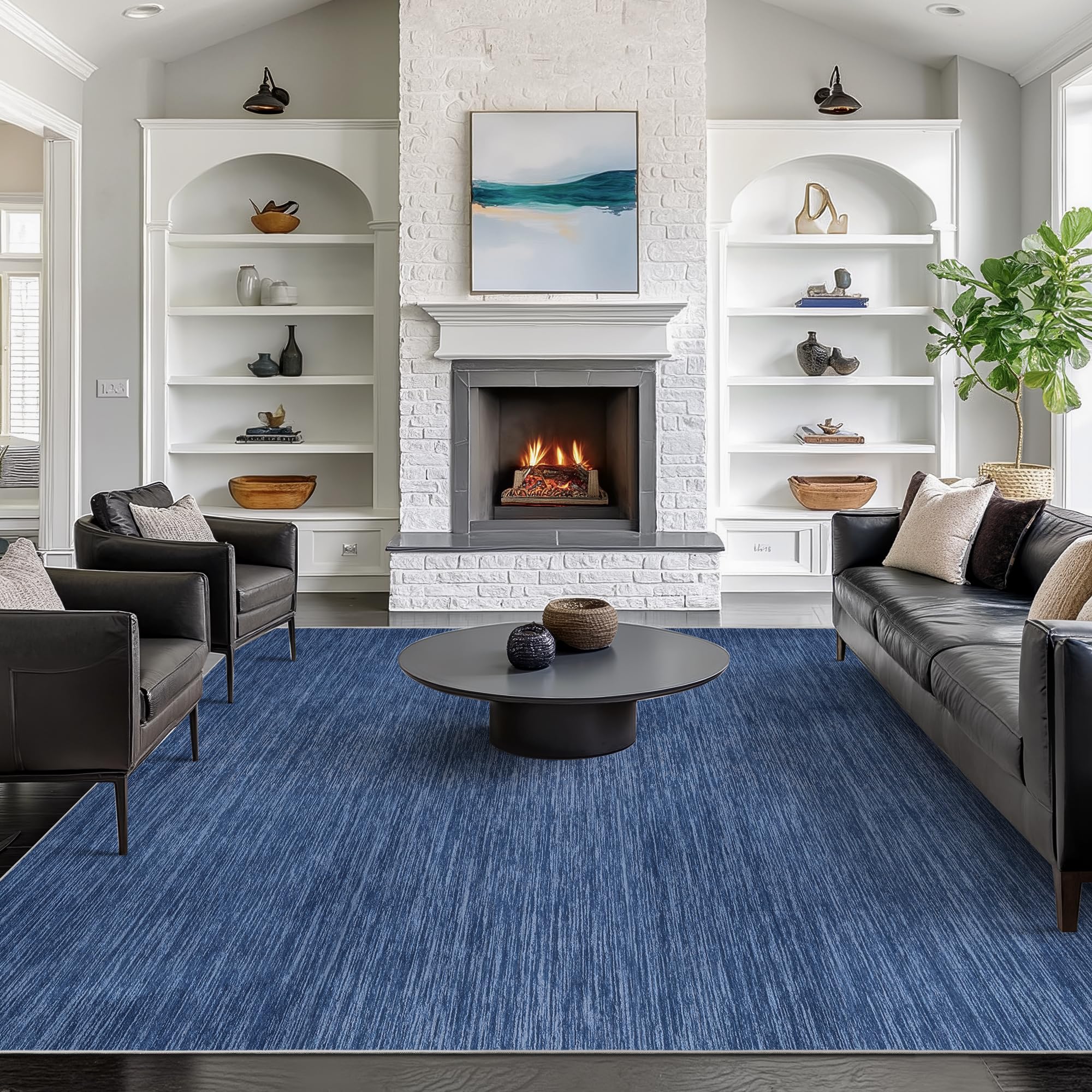 6x9 Area Rugs Non Slip, Large Washable Rugs for Living Room, Navy | Soft Low Pile, Thin & Lighweight Carpet, Folable Stain Resistant Modern Indoor Floor Mat for Bedroom, Dining Room, Home Decor 09-navy 6' x 9' (Rectangular)