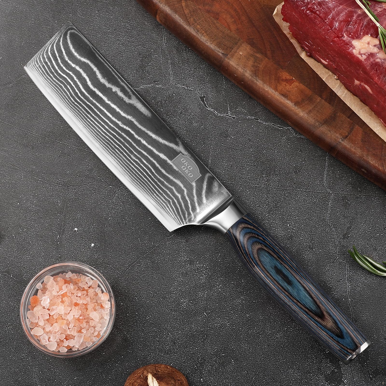Nakiri Knife, 7-Inch Kitchen Nakiri Knives with 9Cr18MoV Steel Core, Razor Sharp Japanese Vegetable Knife for Home - Multipurpose Kitchen Knife with Wood Handle in Gift Box — Amazon image 6