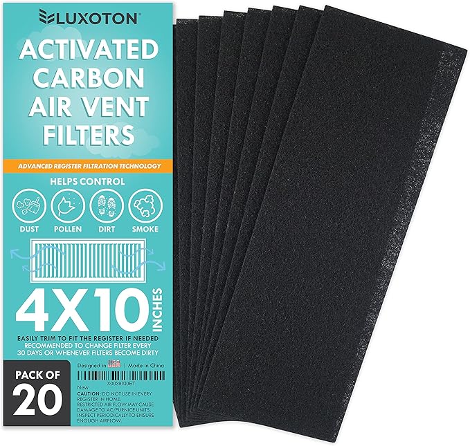 Activated Carbon Air Vent Filters for Home 20 Pieces 4" x 10" Floor