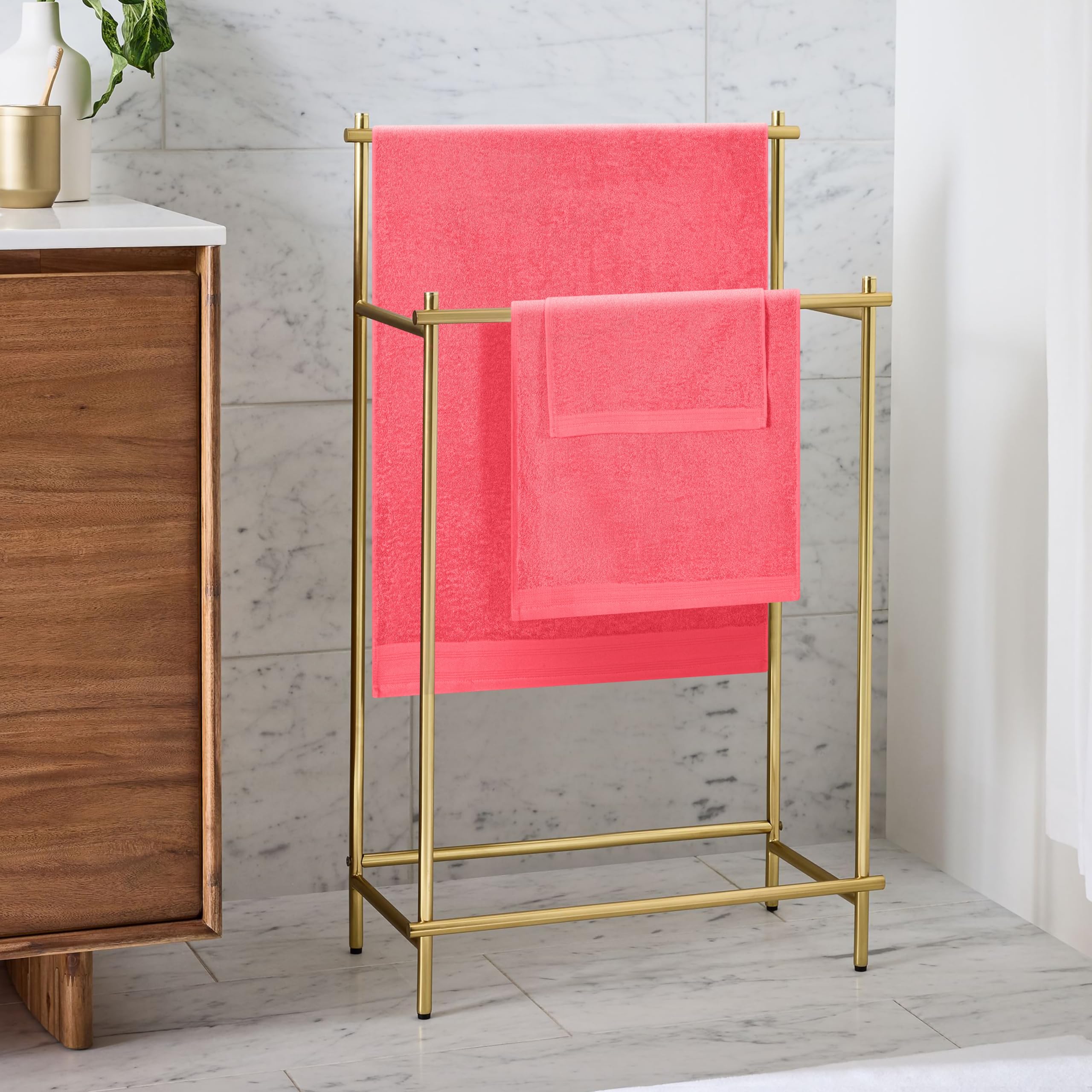 Ultra weiches 3er-Pack Baumwoll-Handtuch-Set, enthält EIN übergroßes Badetuch 70 x 140 cm, EIN Handtuch 40 x 60 cm und EIN Waschbett 30 x 30 cm, Korallenorange