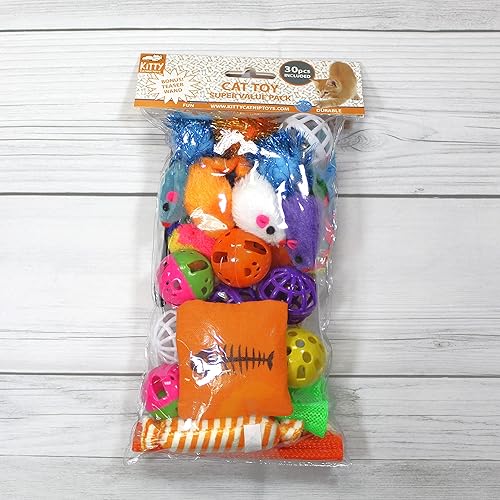 Juguetes de hierba gatera para gatitos, paquete de juguetes para gatos (30 piezas), ratones, bolas, varitas, resortes y mucho más