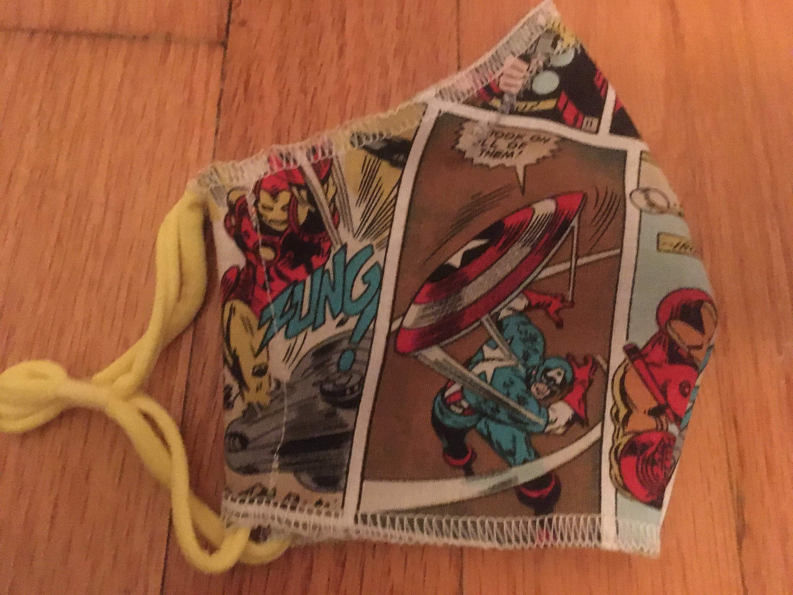 Handmade to order Cloth face mask w/grosgrain trim & optional nosepiece pocket-super hero prints-Marvil Avenging, DCc Comics-Reusable &washable with Comfortable, Adjustable, polyester ear loops