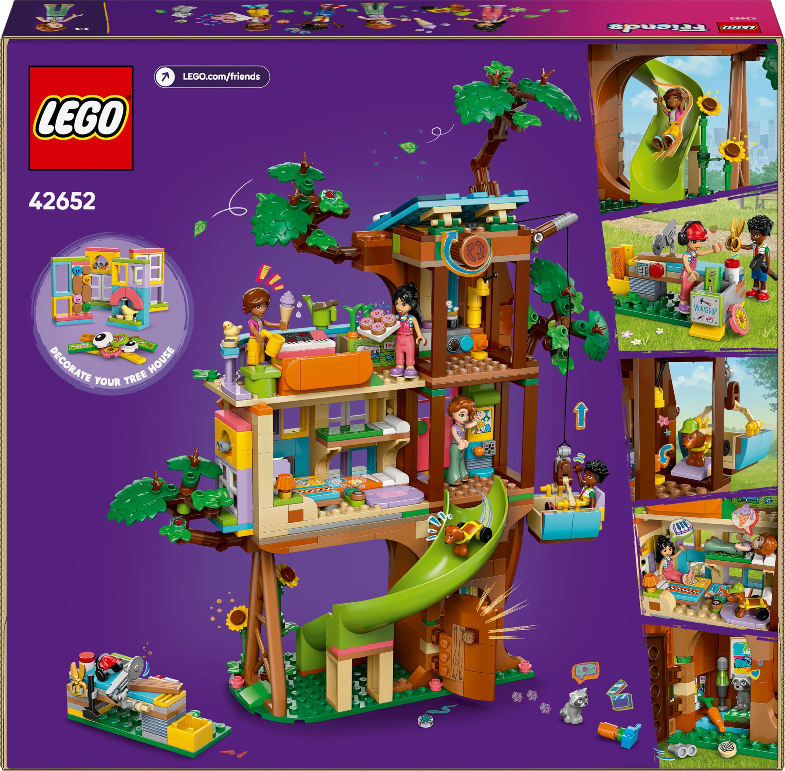 LEGO Friends Casa sull’Albero dell’Amicizia Giocattolo - Include 2 Figure di Animali, 4 Mini Bamboline, un Giardino e Accessori per il Cibo Giocattolo - Regalo Creativo per Bambine da 8 Anni - 42652