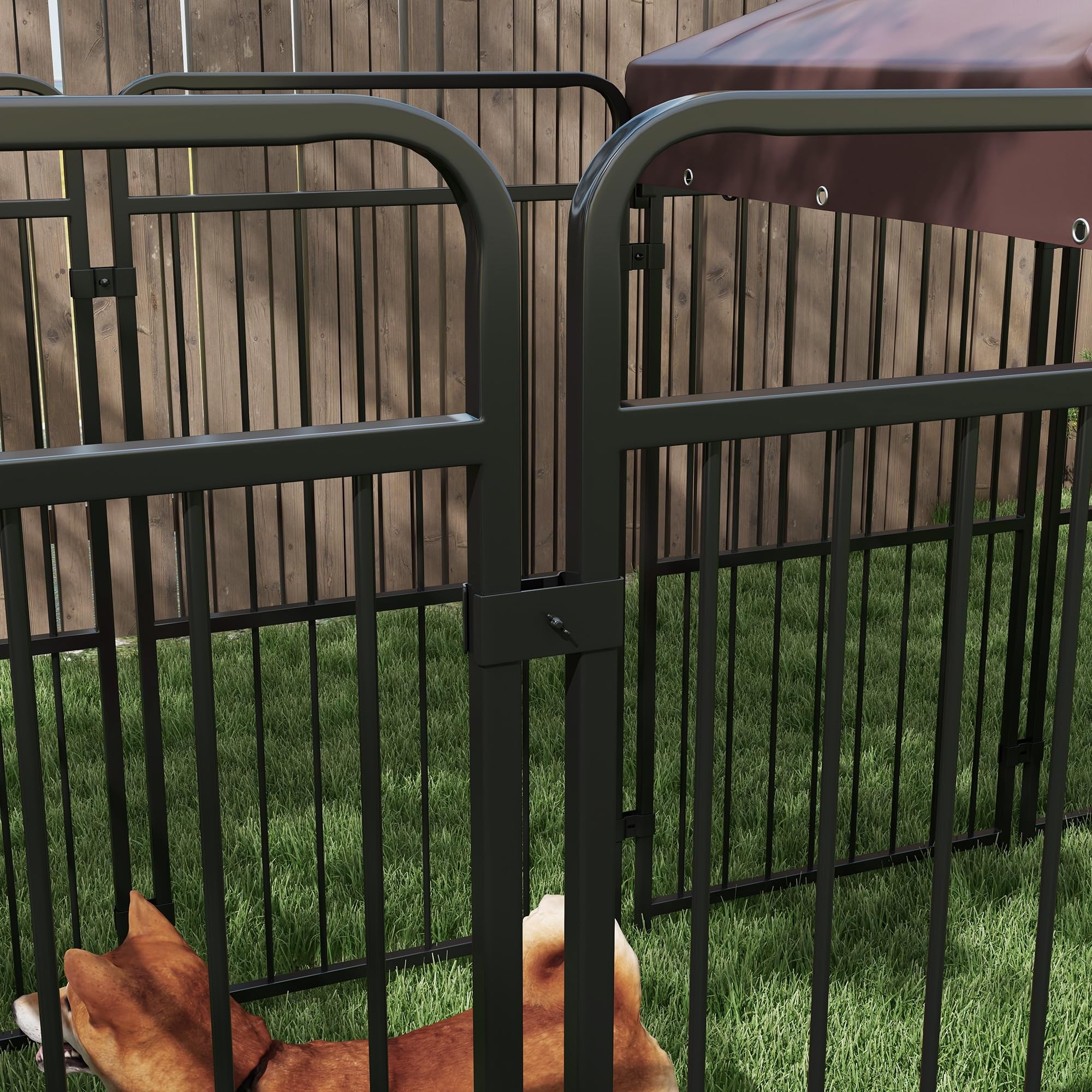 PawHut Zwinger für Hunde im Freien, Hundezwinger mit wasserdichtem Anti-UV-Dach, Metallkäfig für große Hunde, 282x141x159cm, braun