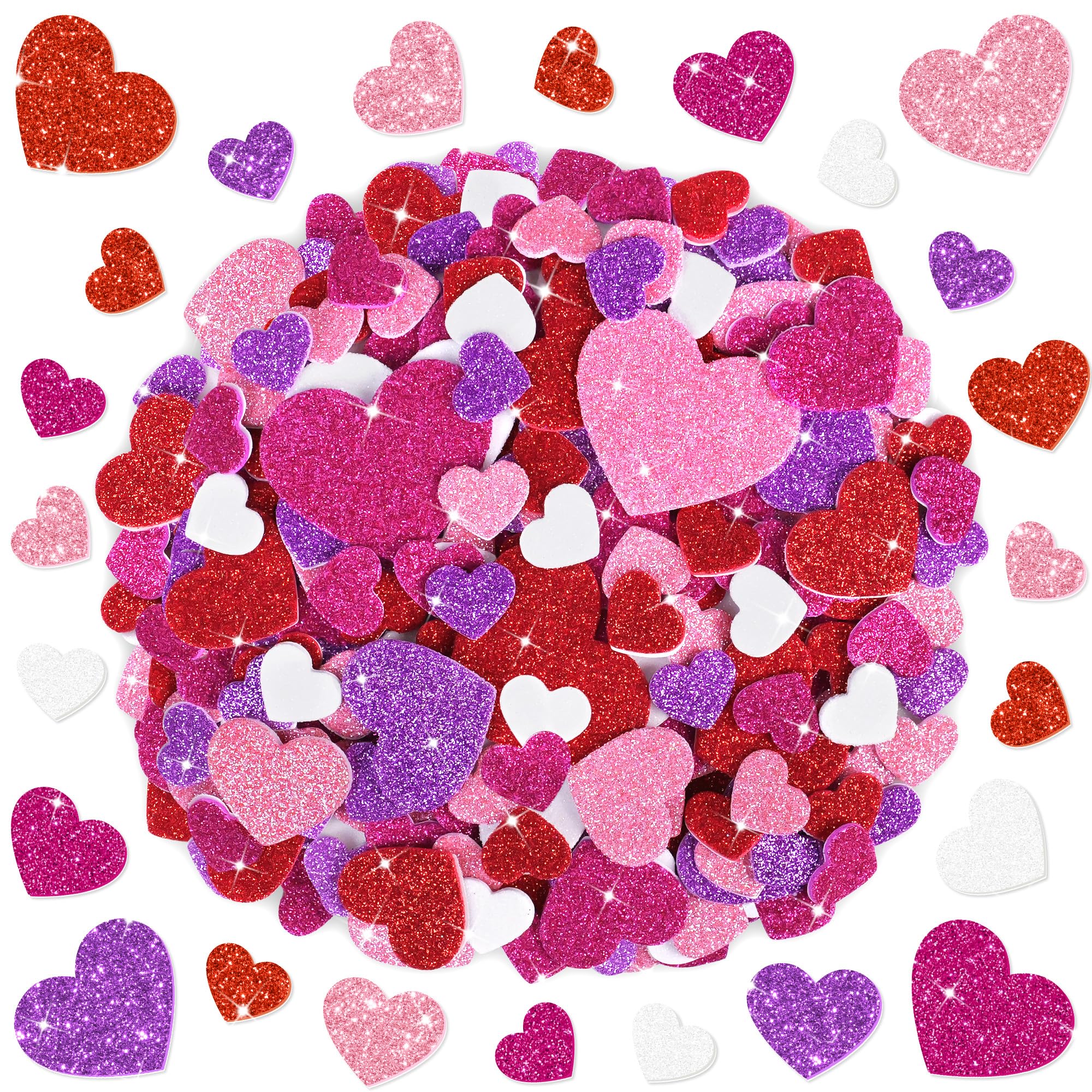 650 Foam Stickers,Glitter Foam Heart Stickers Self Adhesive,Heart