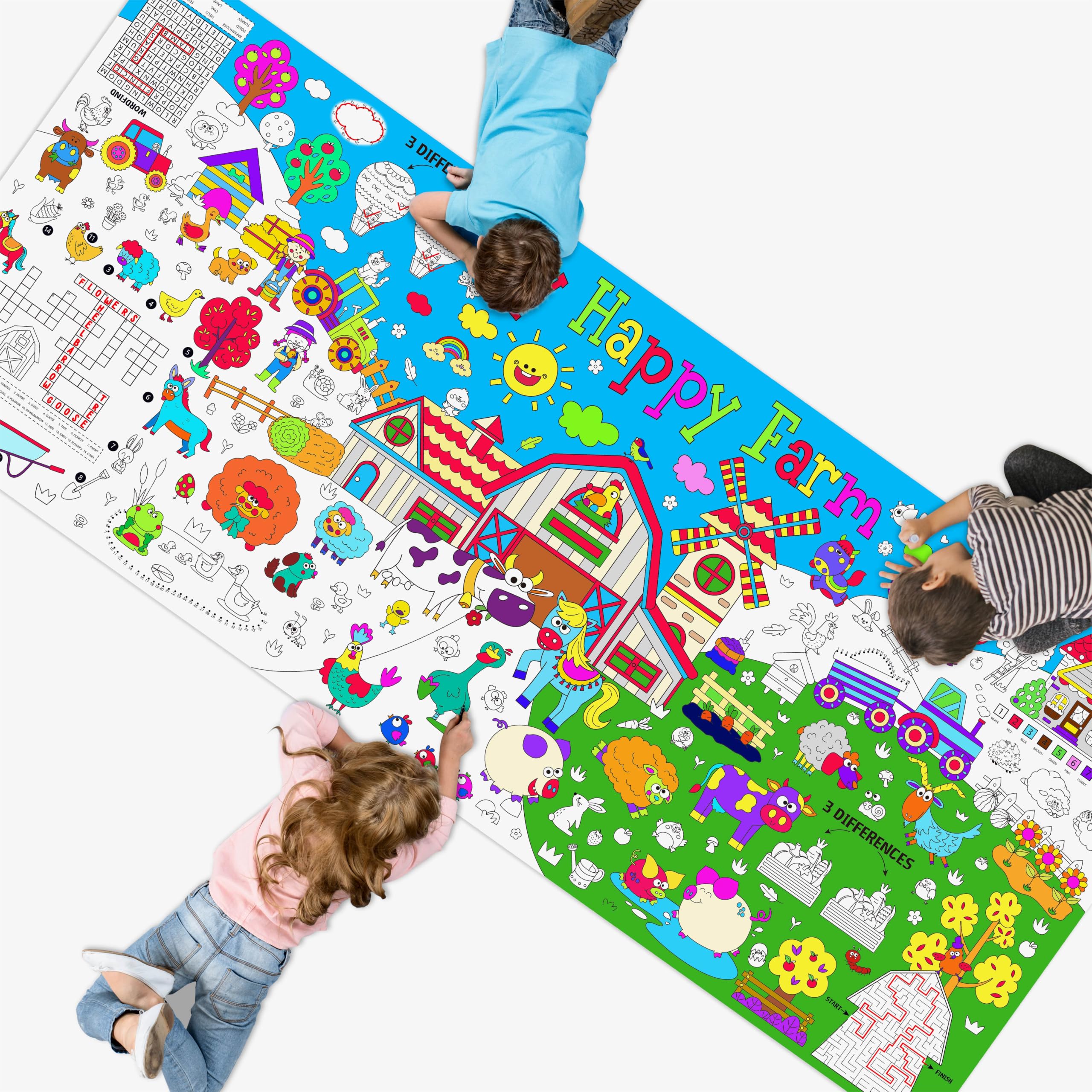 Jumbo Size Coloring Poster for Kids, Farm-Themed DIY Painting Paper