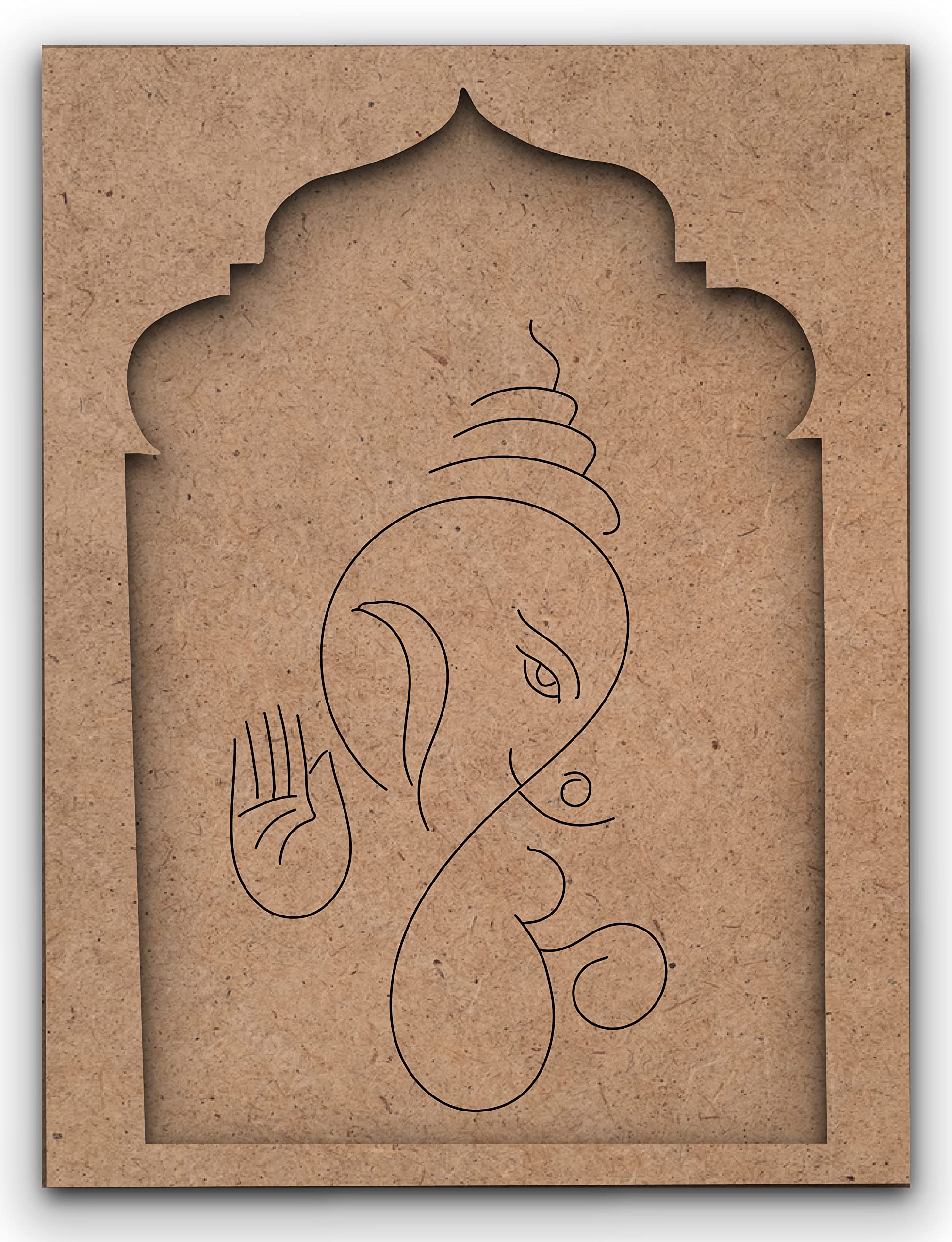 DOTMEOm Ganapathi Jharokha Design Premarked MDF Cutout for Craft Work Home Room Decor Artistic DIY Work L X H 21 X 30 CMS